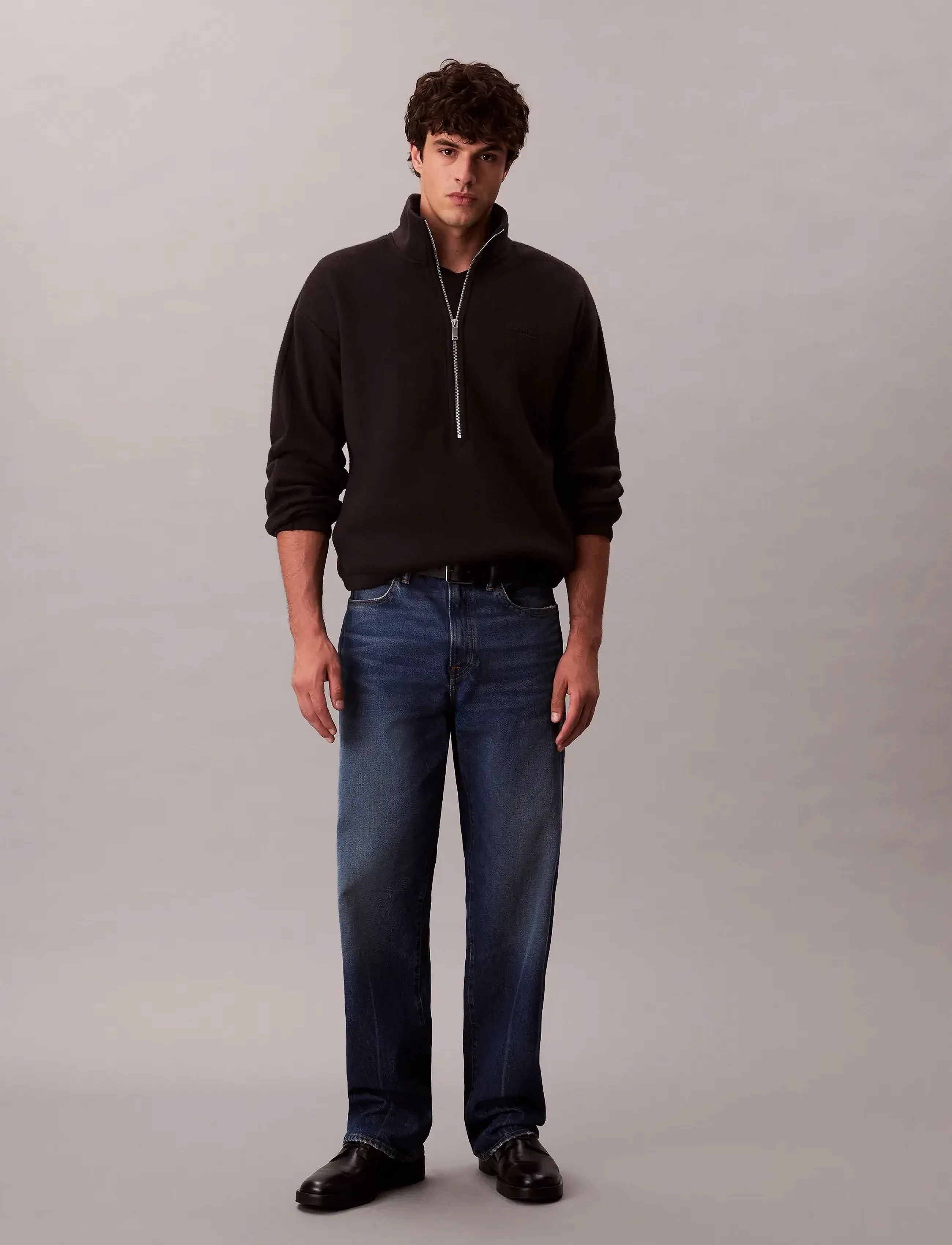 Calvin Klein Polar Fleece Rib Mock Neck Qtr Z, XL, Black, Sweatshirts & Hættetrøjer > Sweatshirts, Herre