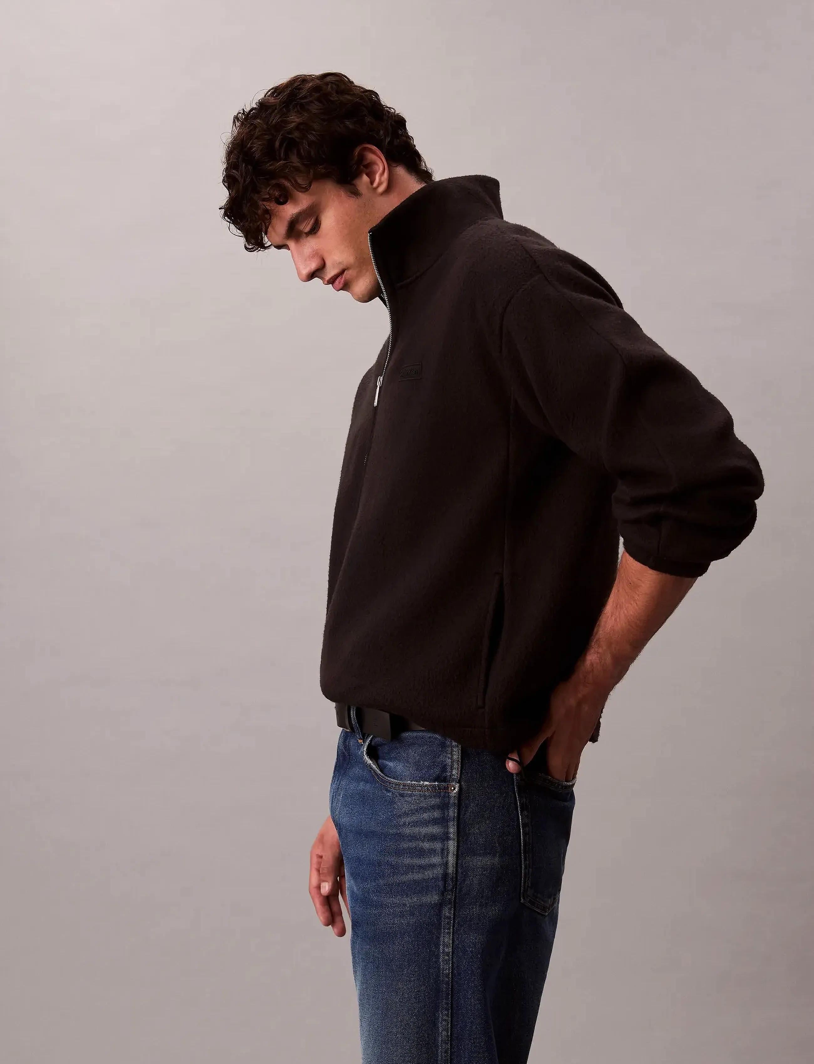 Calvin Klein - POLAR FLEECE RIB MOCK NECK QTR Z - fleecetrøjer - black - 2
