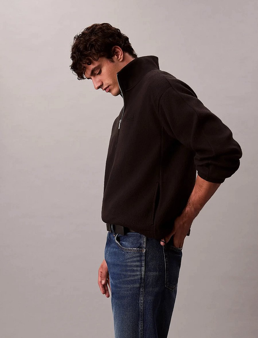 Calvin Klein - POLAR FLEECE RIB MOCK NECK QTR Z - teddy sweaters - black - 2
