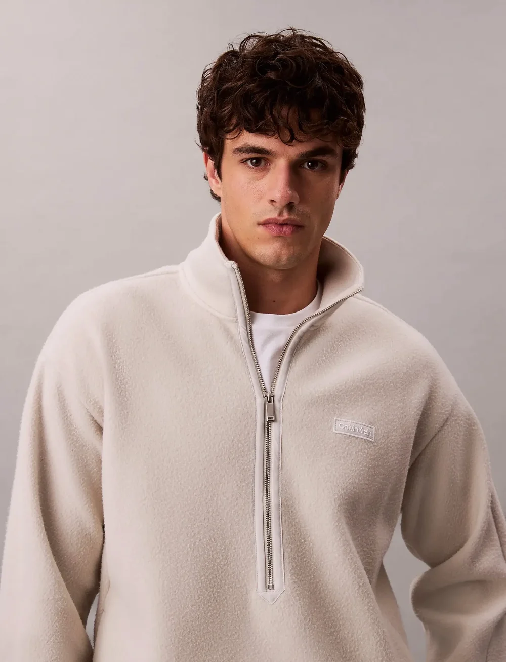 Calvin Klein - POLAR FLEECE RIB MOCK NECK QTR Z - krulluflíspeysur - chalk - 0