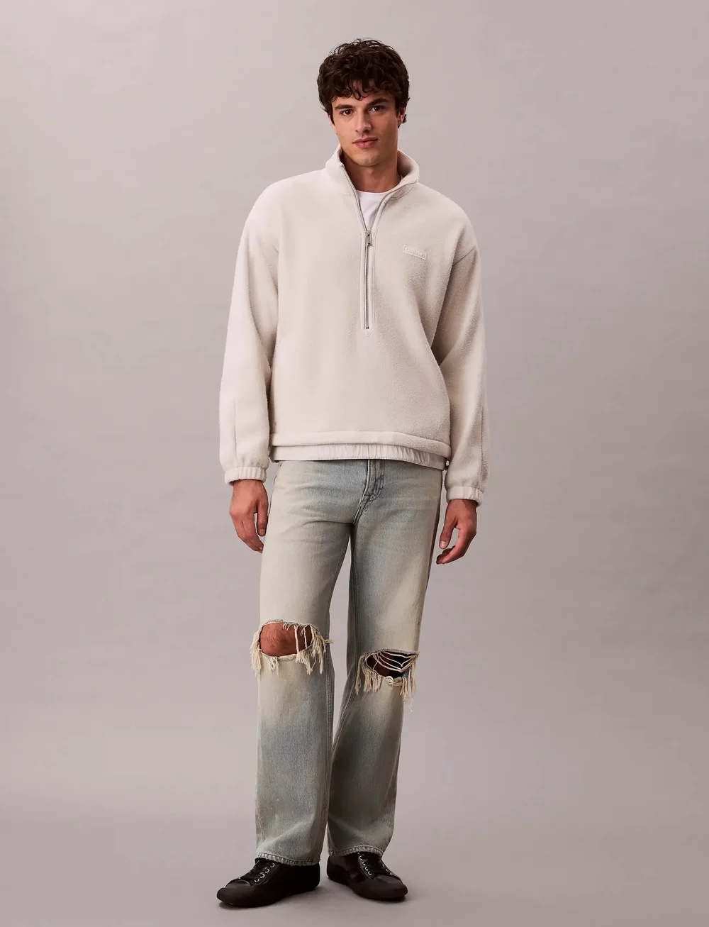 Calvin Klein - POLAR FLEECE RIB MOCK NECK QTR Z - krulluflíspeysur - chalk - 3