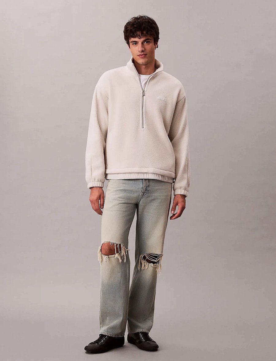 Calvin Klein - POLAR FLEECE RIB MOCK NECK QTR Z - teddy sweaters - chalk - 3