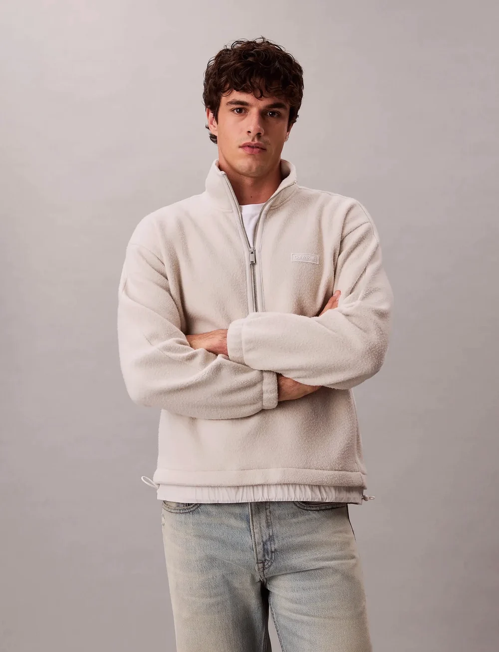 Calvin Klein - POLAR FLEECE RIB MOCK NECK QTR Z - krulluflíspeysur - chalk - 5