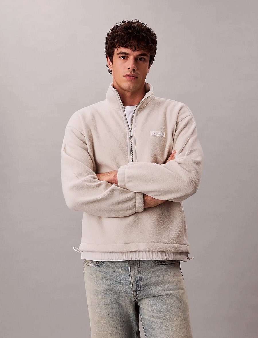 Calvin Klein - POLAR FLEECE RIB MOCK NECK QTR Z - teddy sweaters - chalk - 5