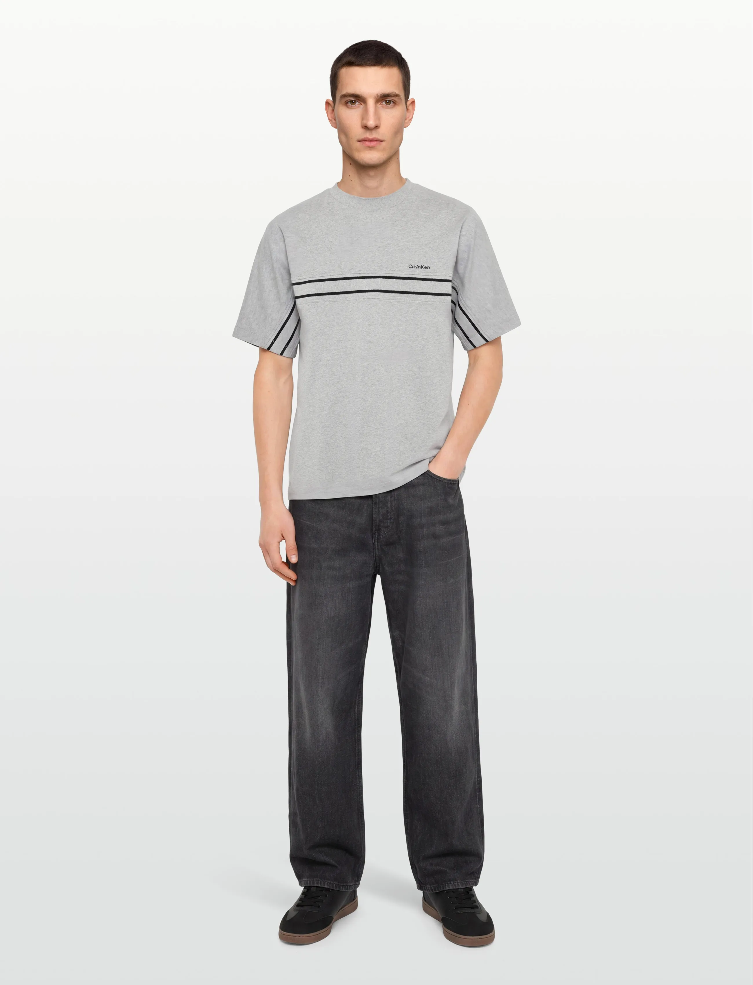 Calvin Klein SS 16S JERSEY LOGO JACQUARD TEE - Marškinėliai trumpomis rankovėmis - HEROIC GREY HTR / grey