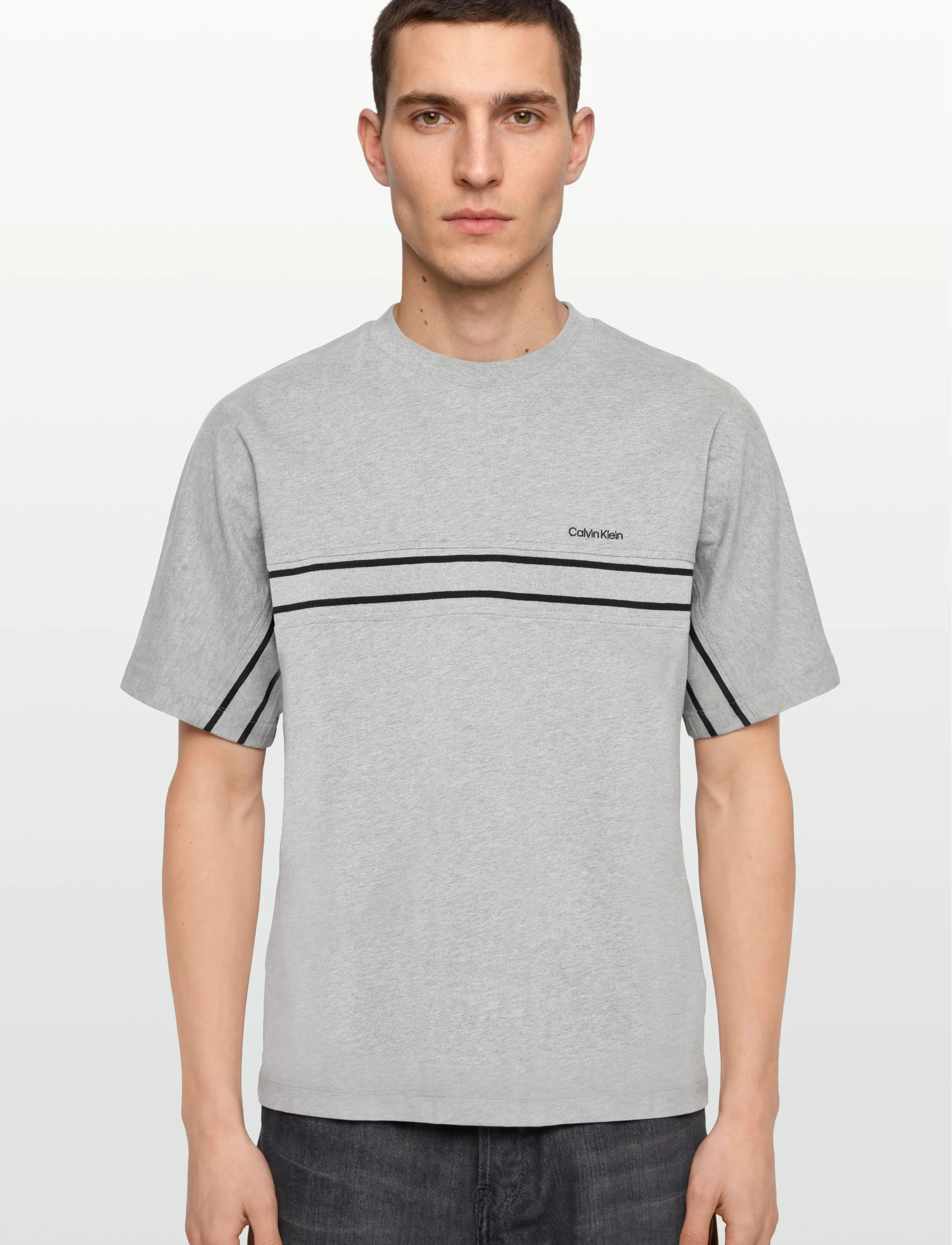 Calvin Klein - SS 16S JERSEY LOGO JACQUARD TEE - kurzärmelige t-shirts - heroic grey htr - 3