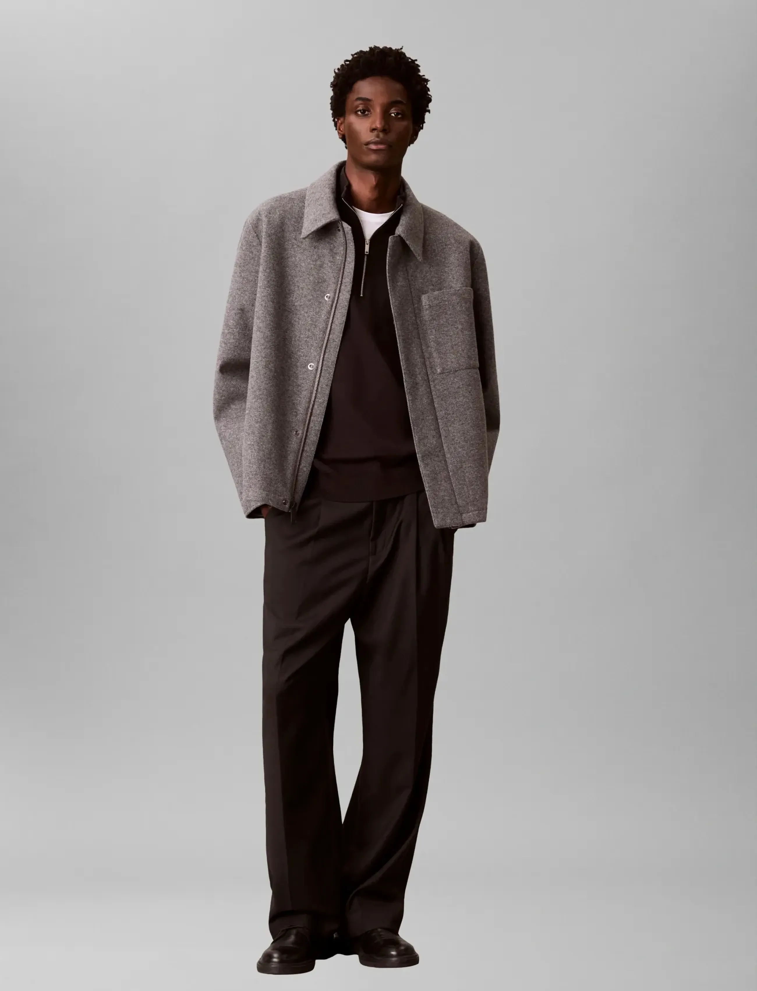 Calvin Klein LS FILLED TECH WOOL SHIRT JACKET - Outerwear - HEATHER GREY / grey
