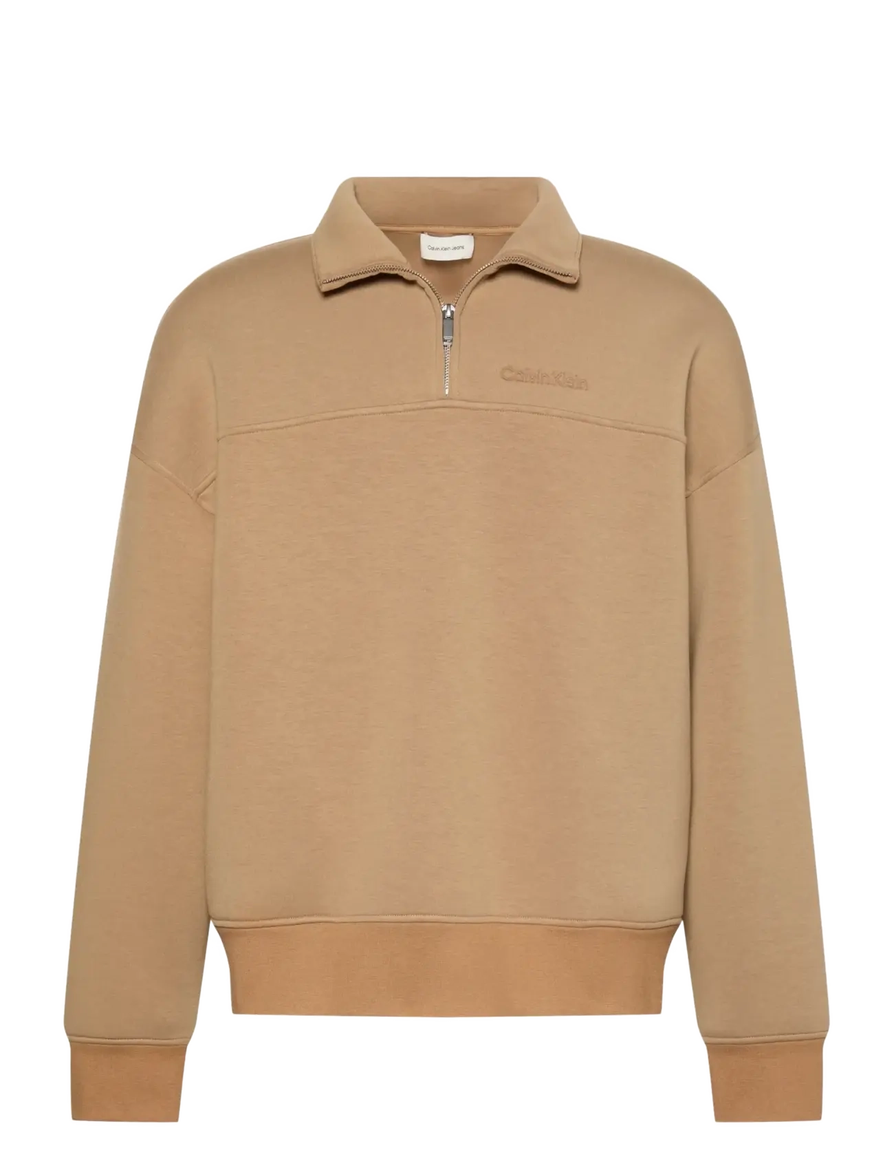 Calvin Klein LS SPACER MOCK NECK QTR ZIP - Svetarit & Hupparit - TIGERS EYE / beige