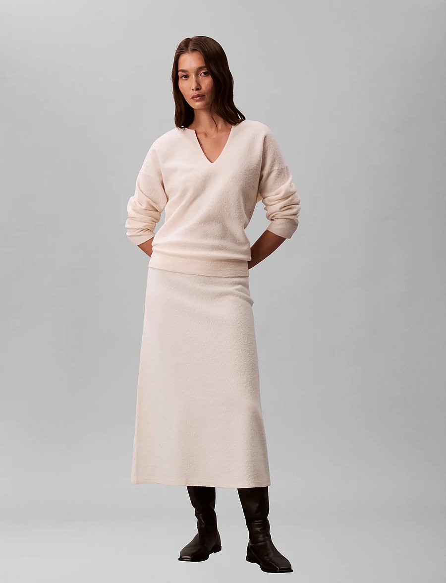 Calvin Klein - BOILED WOOL MIDI SKIRT - midi kjolar - white greige - 0