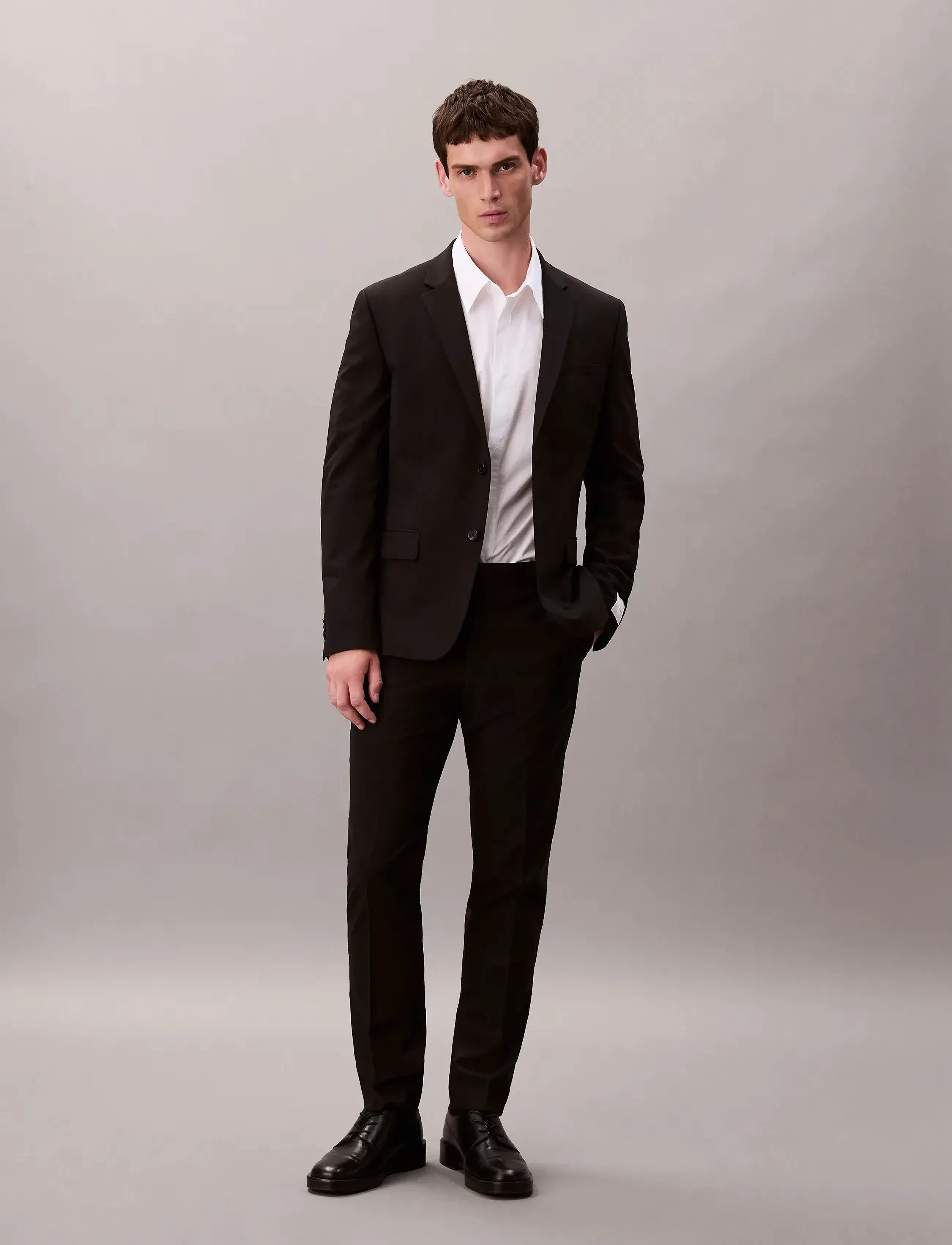 Calvin Klein ITALIAN WOOL BLEND SLIM TROUSER - Püksid - BLACK / black