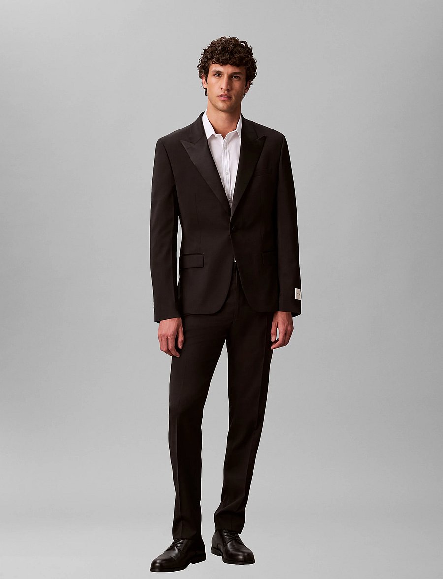 Calvin Klein - LS TUXEDO ITALIAN WL SLM BLZR - single breasted blazers - black - 0