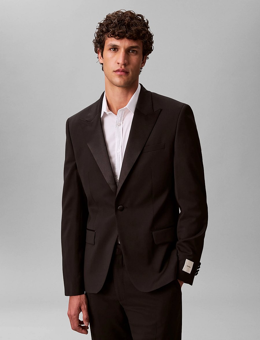 Calvin Klein - LS TUXEDO ITALIAN WL SLM BLZR - single breasted blazers - black - 3