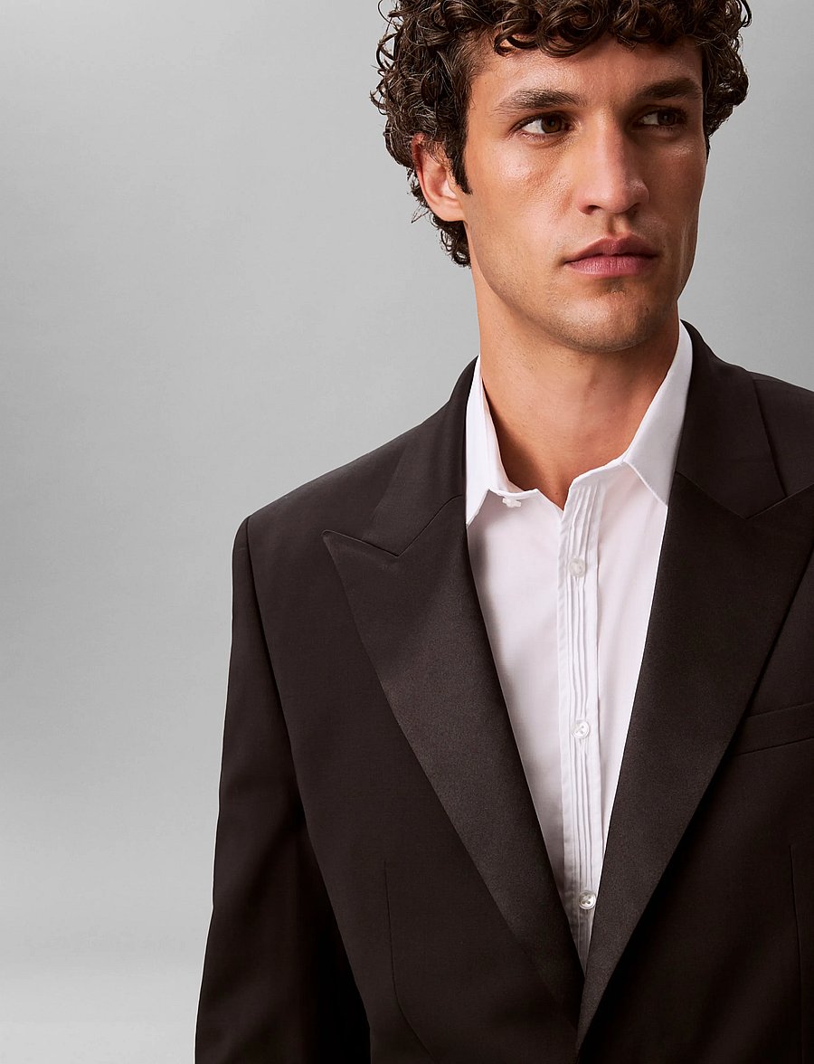 Calvin Klein - LS TUXEDO ITALIAN WL SLM BLZR - single breasted blazers - black - 4