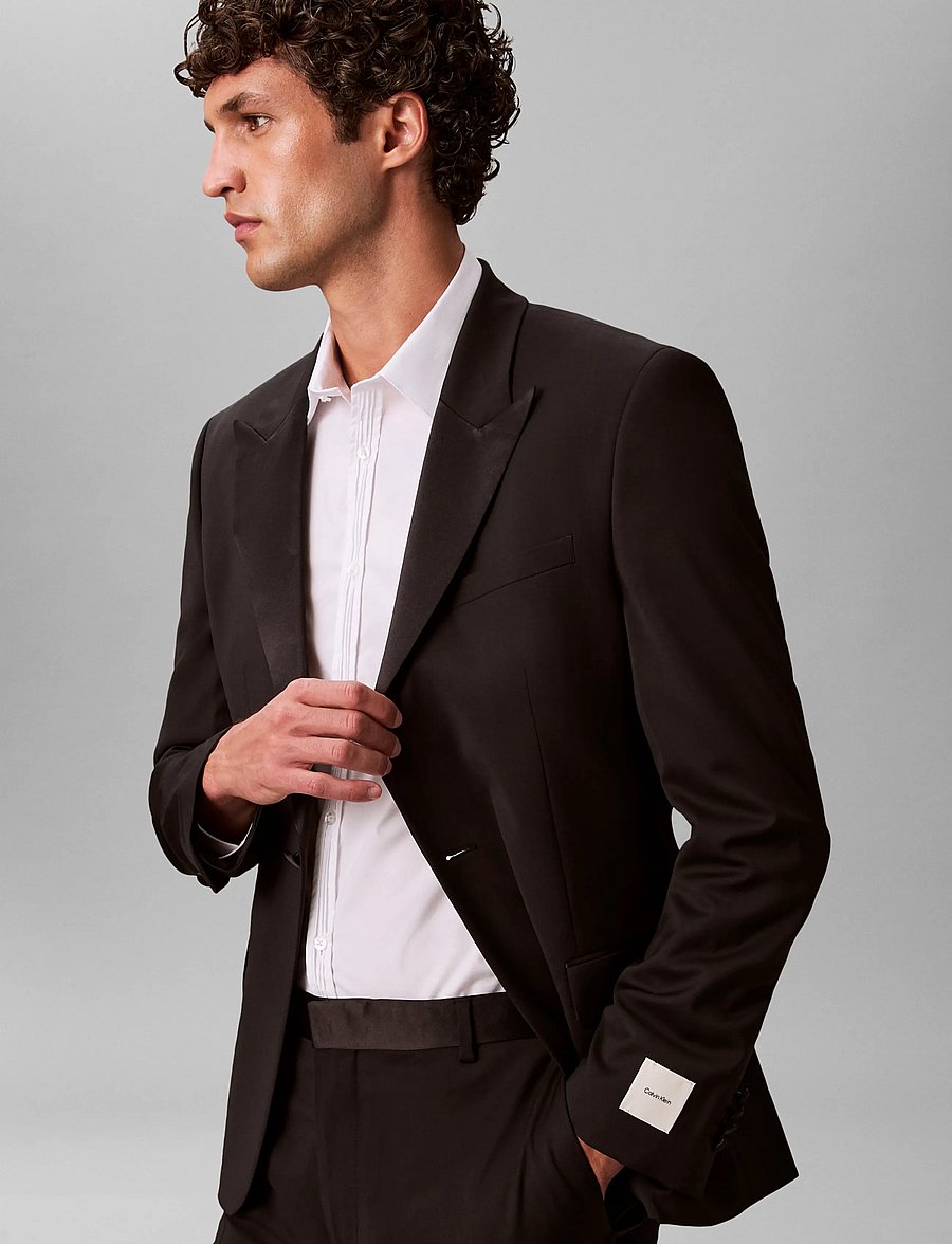 Calvin Klein - LS TUXEDO ITALIAN WL SLM BLZR - single breasted blazers - black - 5