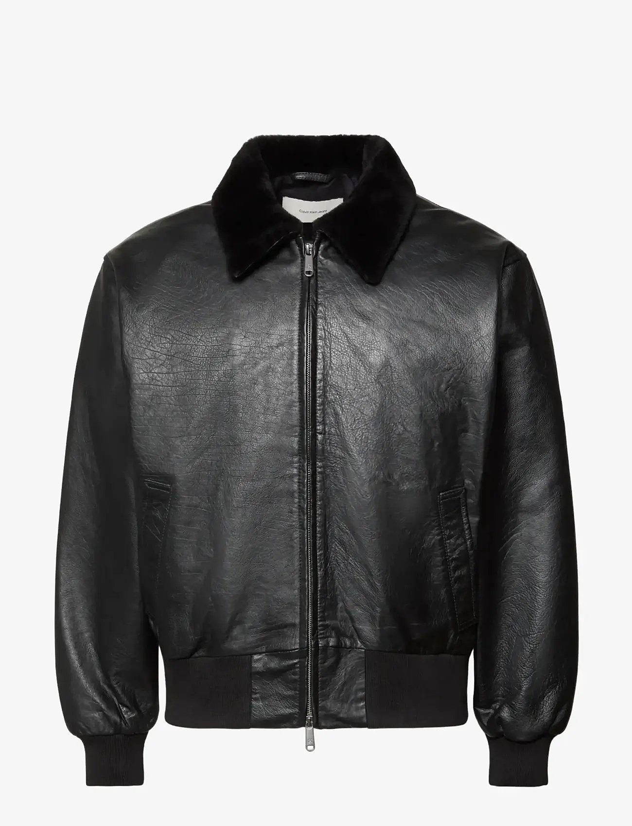 Calvin Klein - LS LEATHER BOMBER W/ SHEARLING C - spring jackets - black - 1