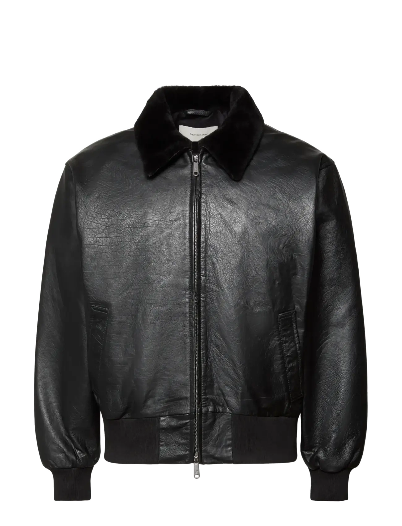 Calvin Klein LS LEATHER BOMBER W/ SHEARLING C - Ulkovaatteet - BLACK / black