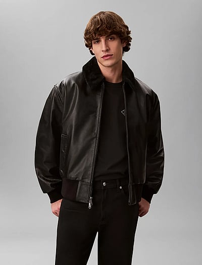 Ls Leather Bomber W/ Shearling C - LæDerjakker