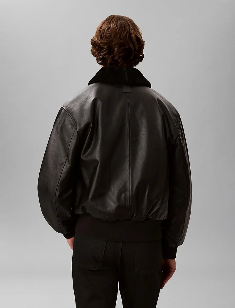Calvin Klein - LS LEATHER BOMBER W/ SHEARLING C - frühlingsjacken - black - 2