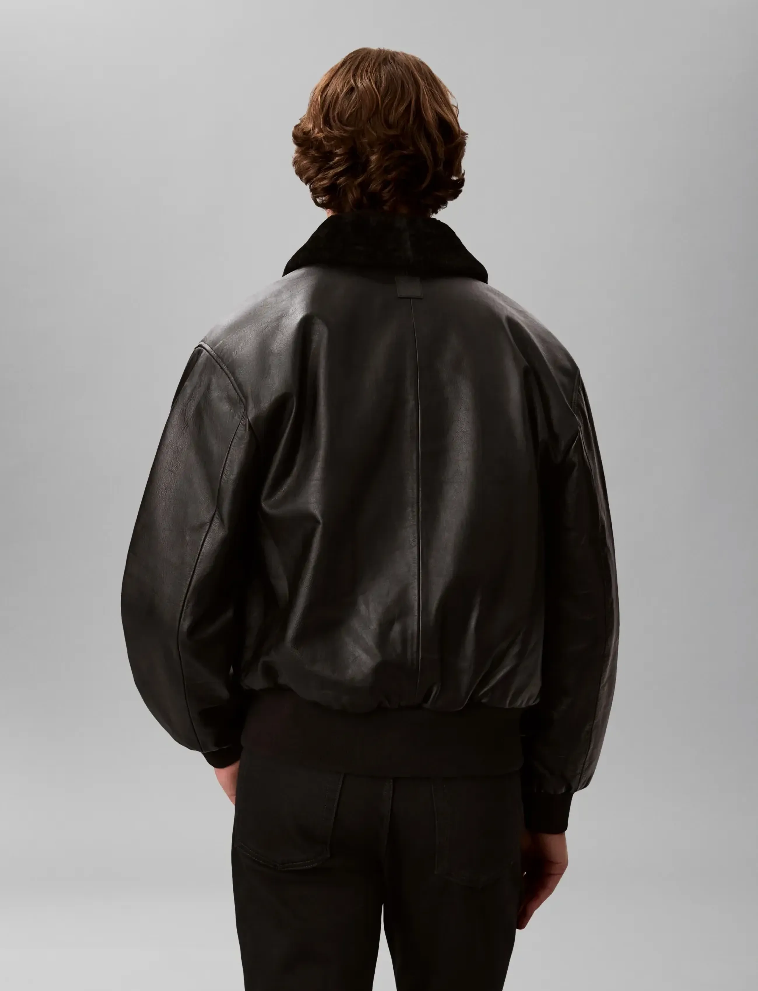 Calvin Klein - LS LEATHER BOMBER W/ SHEARLING C - spring jackets - black - 2