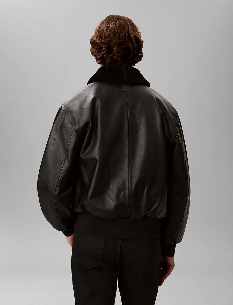 Calvin Klein - LS LEATHER BOMBER W/ SHEARLING C - frühlingsjacken - black - 2