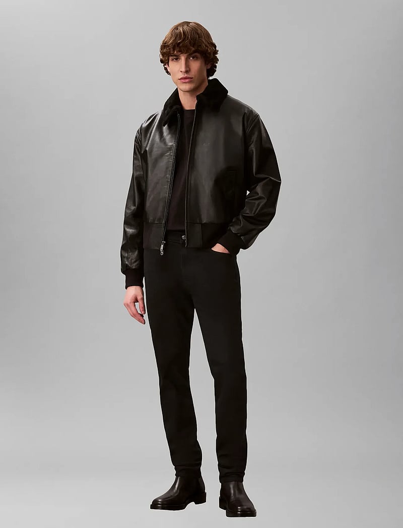 Calvin Klein - LS LEATHER BOMBER W/ SHEARLING C - frühlingsjacken - black - 3