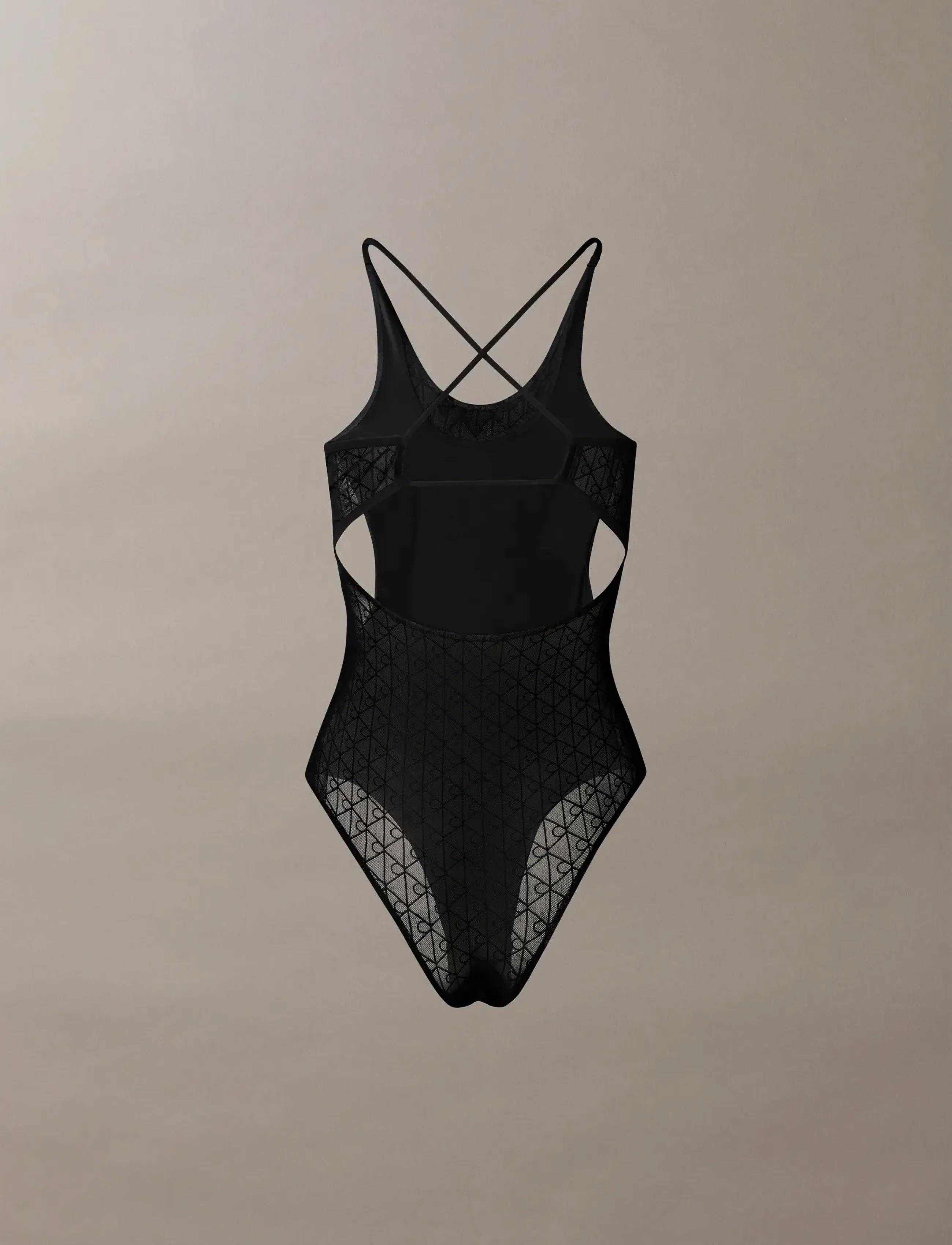Calvin Klein Monogram Mesh Bodysuit, Kvinder, Mesh Bodysuit, Sort, Str: L