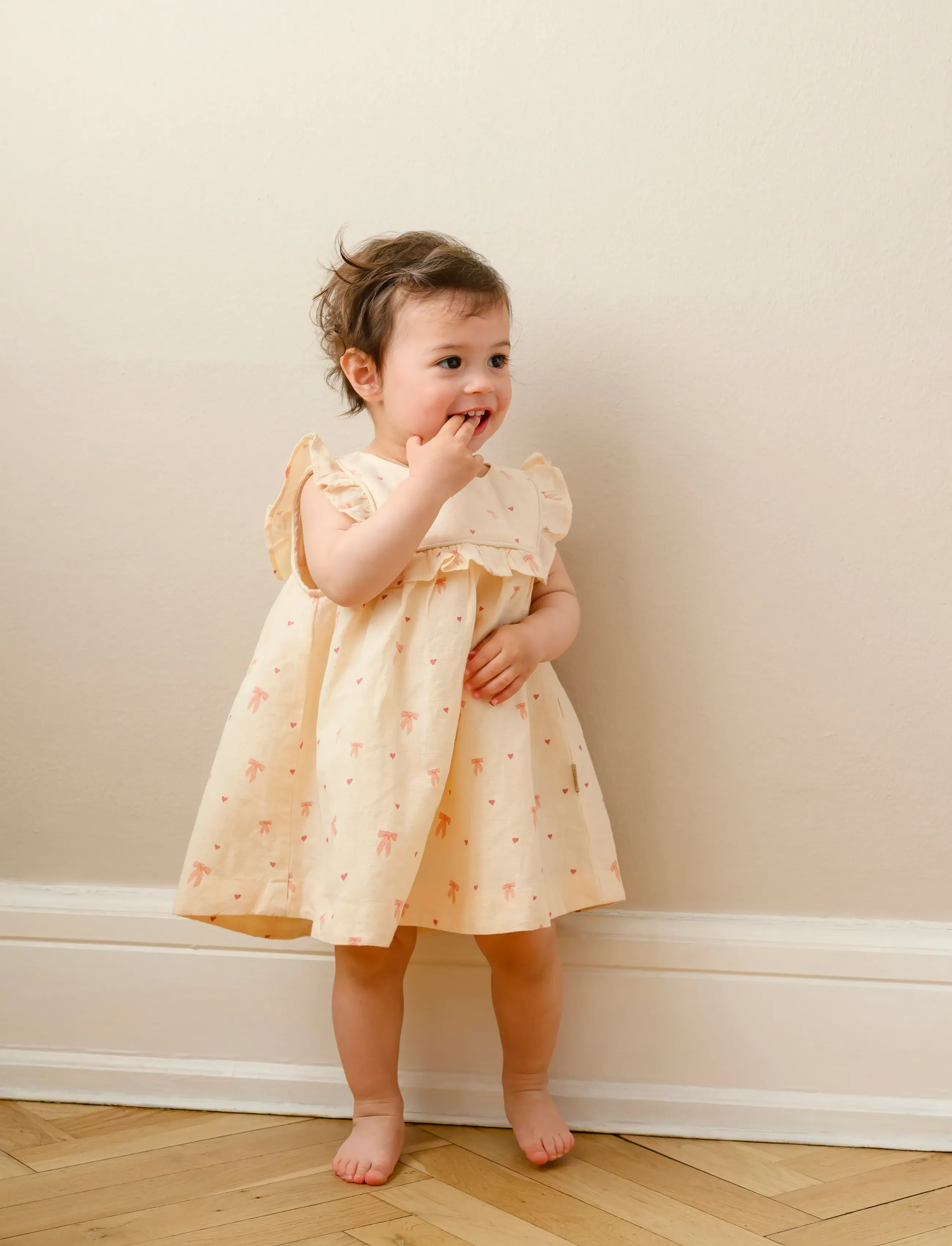 Cam Copenhagen Betty Dress, 80 Cm Gots Gold Flower, 80, Baby Dresses, Creme - Short-sleeved Kinder