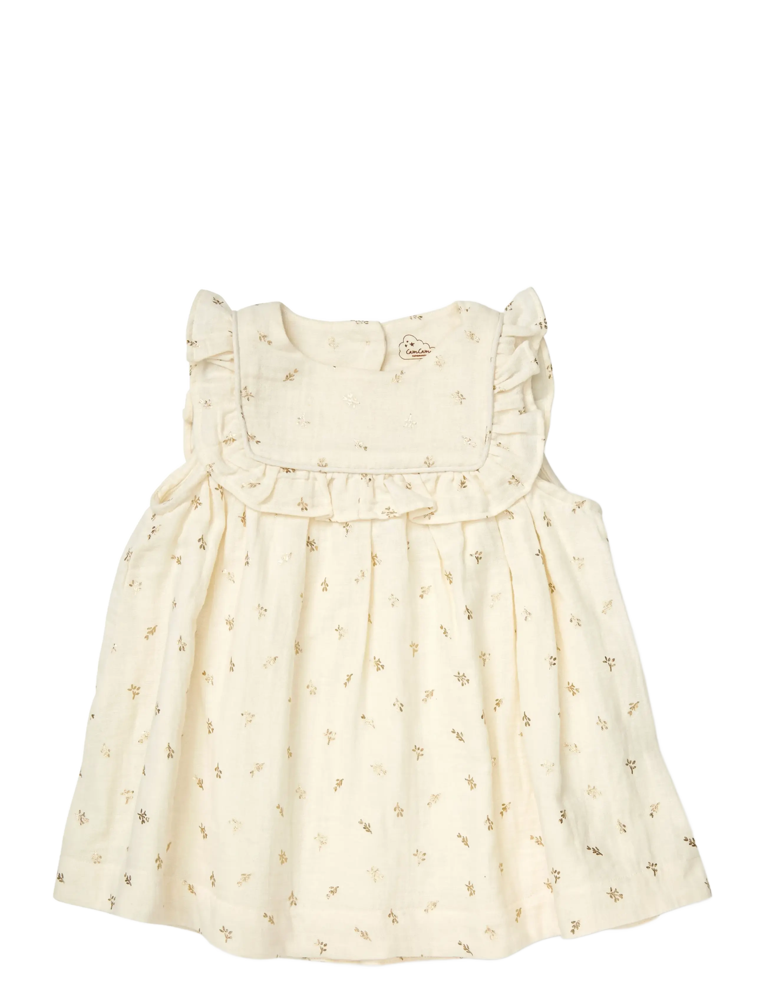 Cam Cam Copenhagen Betty Dress, 68 cm - GOTS - Summer Stripes - Deals - GOLD FLOWER / cream
