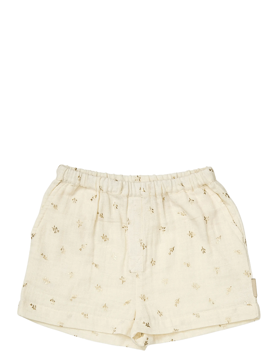 Cam Cam Copenhagen - Noa Shorts, 68 cm - GOTS - Beige Linen - casual shorts - gold flower - 0