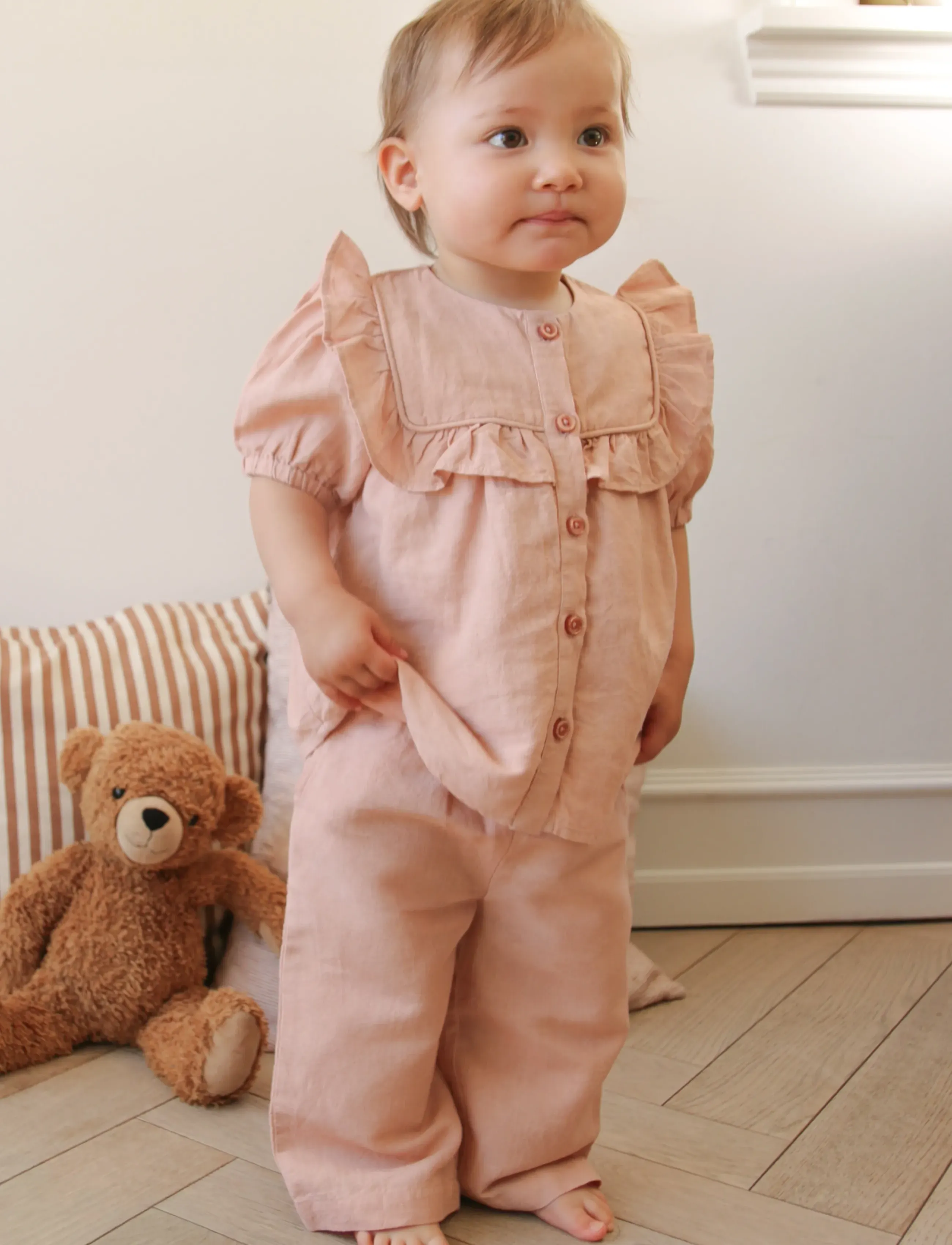 Cam Cam Copenhagen Vilde Pants, 80 cm - GOTS - Gold Flower - Clothing - CORAL / pink/rose