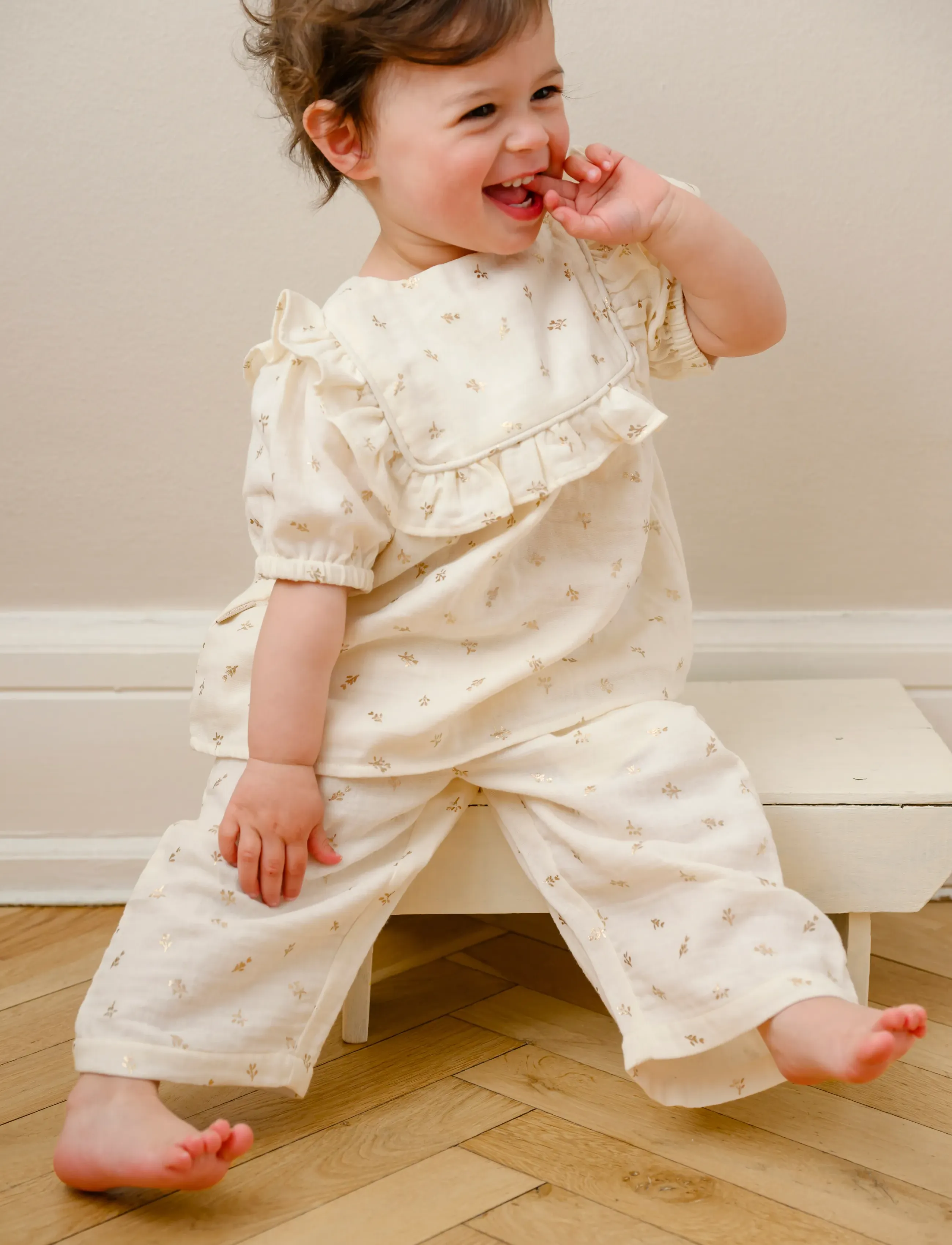 Cam Cam Copenhagen Vilde Pants, 80 cm - GOTS - Gold Flower - Clothing - GOLD FLOWER / cream