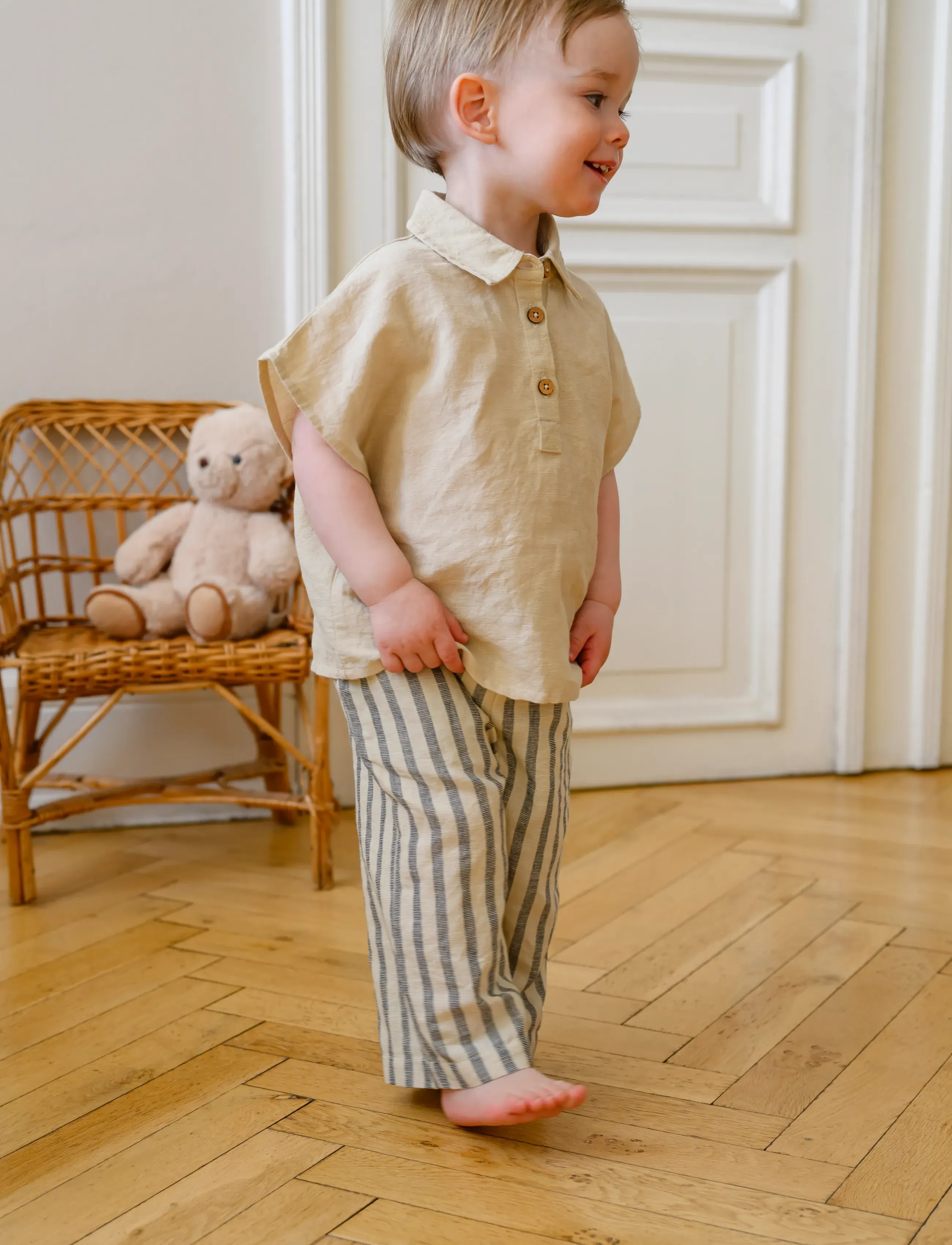 Cam Cam Copenhagen - Julian Shirt, 98 cm - GOTS - Beige Linen - kortærmede poloer - beige - 3