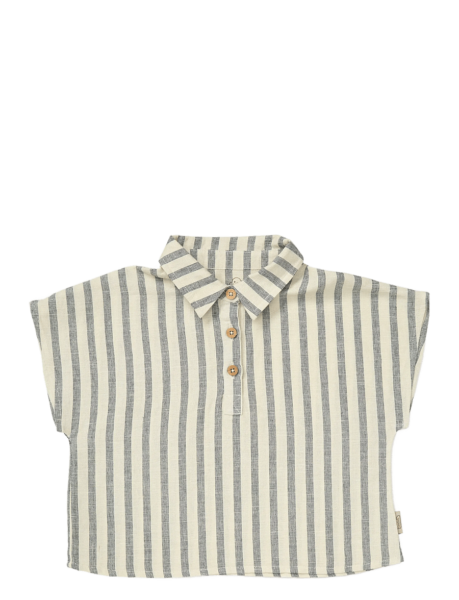 Cam Cam Copenhagen - Julian Shirt, 98 cm - GOTS - Beige Linen - lühikeste varrukatega polod - summer stripes - 1
