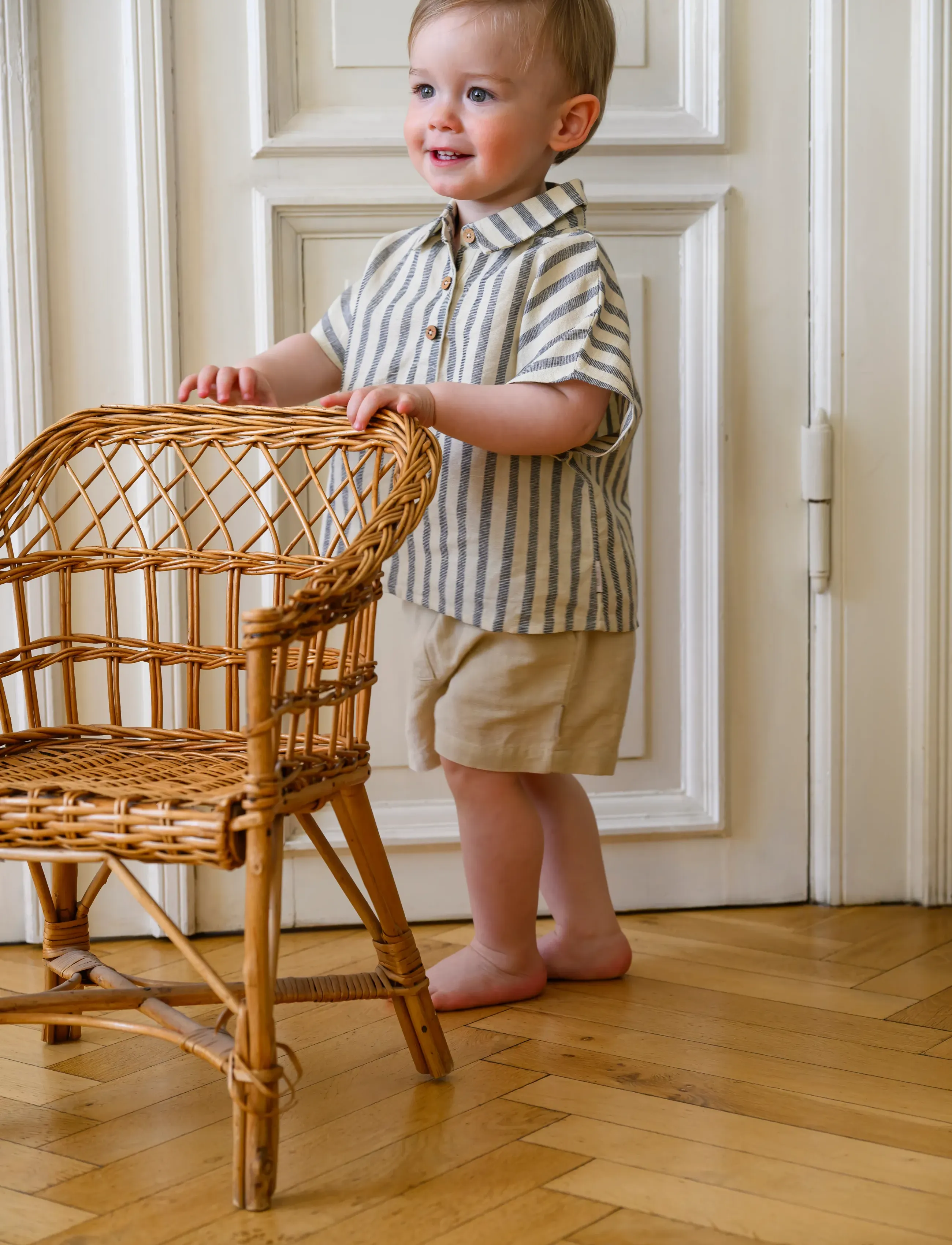 Cam Cam Copenhagen Julian Shirt, 98 cm - GOTS - Beige Linen - Clothing - SUMMER STRIPES / cream