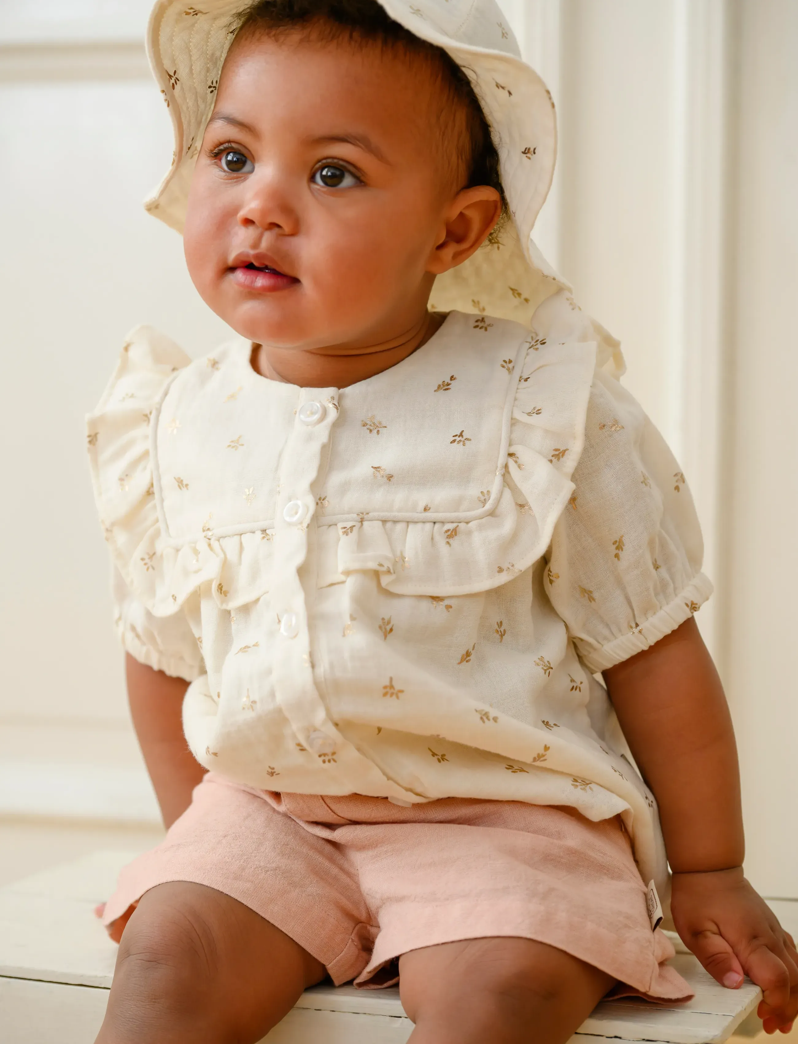 Cam Cam Copenhagen Lou Sun Hat, 74 cm - GOTS - Gold Flower - Cam Cam Copenhagen - BOWS / cream