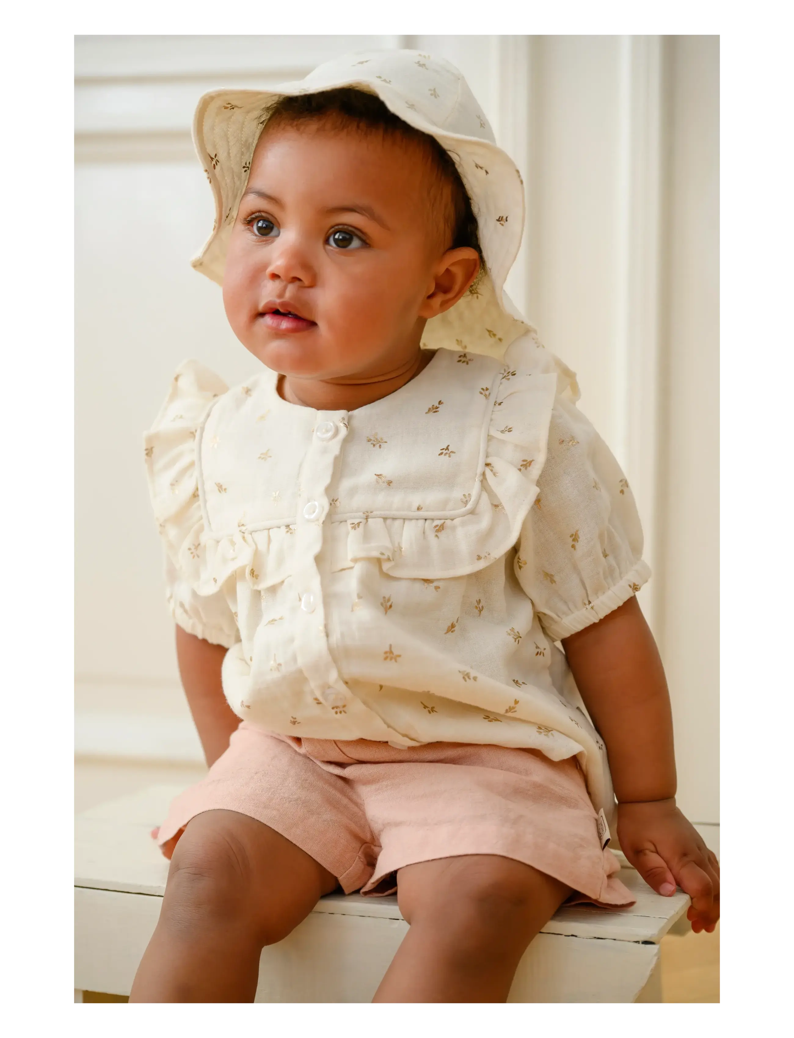 Cam Cam Copenhagen - Lou Sun Hat, 56 cm - GOTS - Gold Flower - solhatte - gold flower - 2