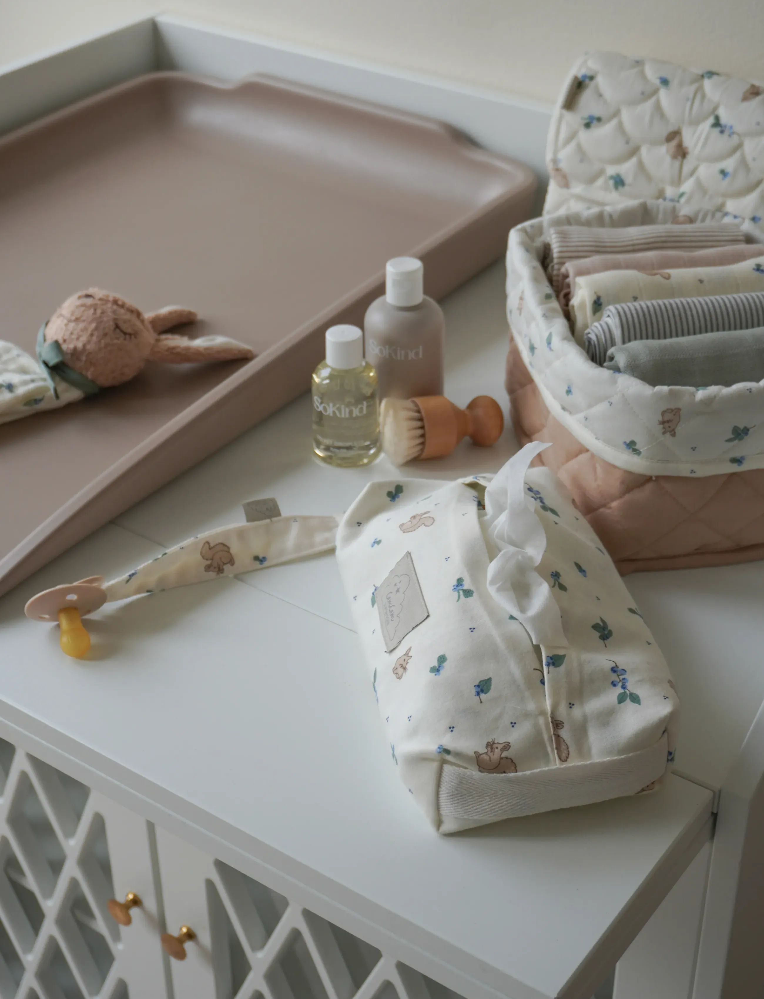 Cam Copenhagen Wet Wipe Cover Gots Classic Stripes Rose, One Size, Care & Hygiene, Creme - Covers, Kinder