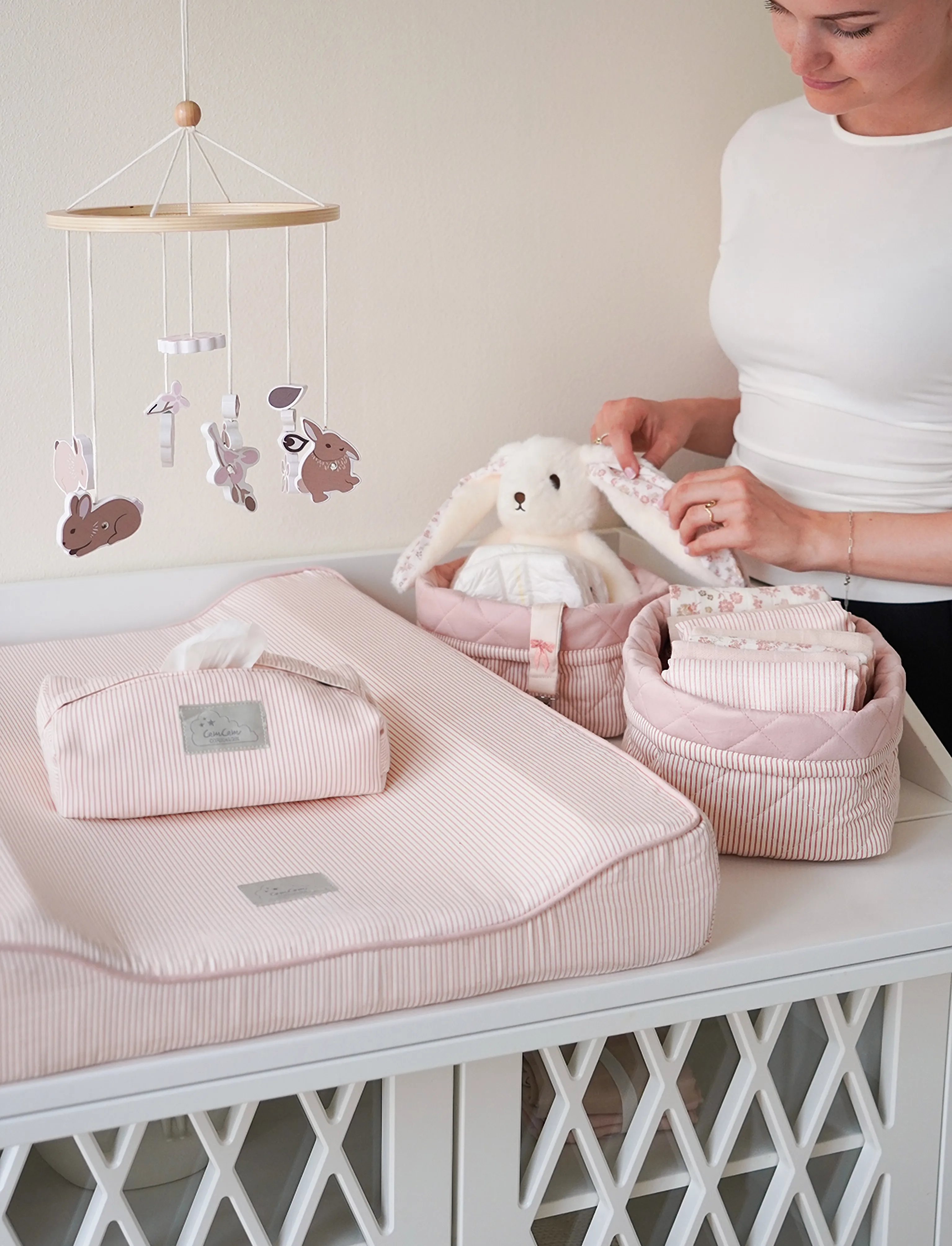 Cam Cam Copenhagen Quilted Storage Basket, Set Of Two Ocs Classic Stripes Rose,,,Rosa Gr.ONE SIZE