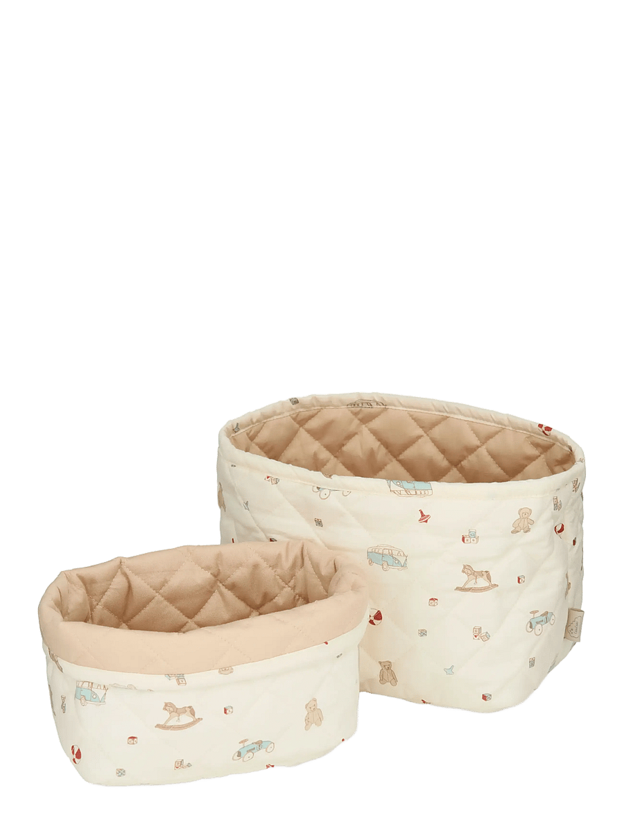 Cam Cam Copenhagen - Quilted Storage Basket, Set of Two - OCS - Classic Stripes Rose - opbevaringskurve - vintage toys - 0