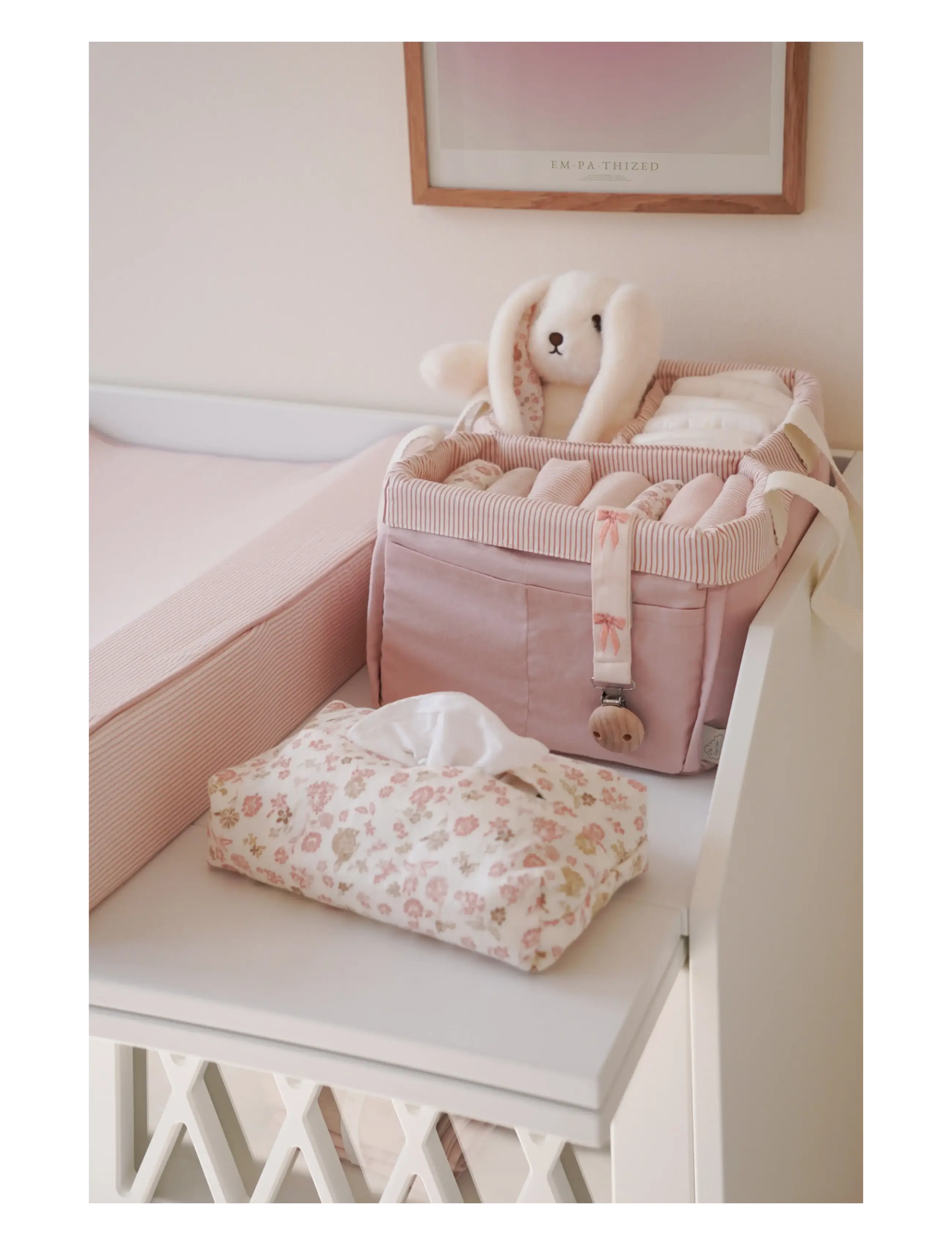 Cam Cam Copenhagen - Diaper Caddy - OCS - Bows - opbevaring til puslebord - classic stripes rose - 3