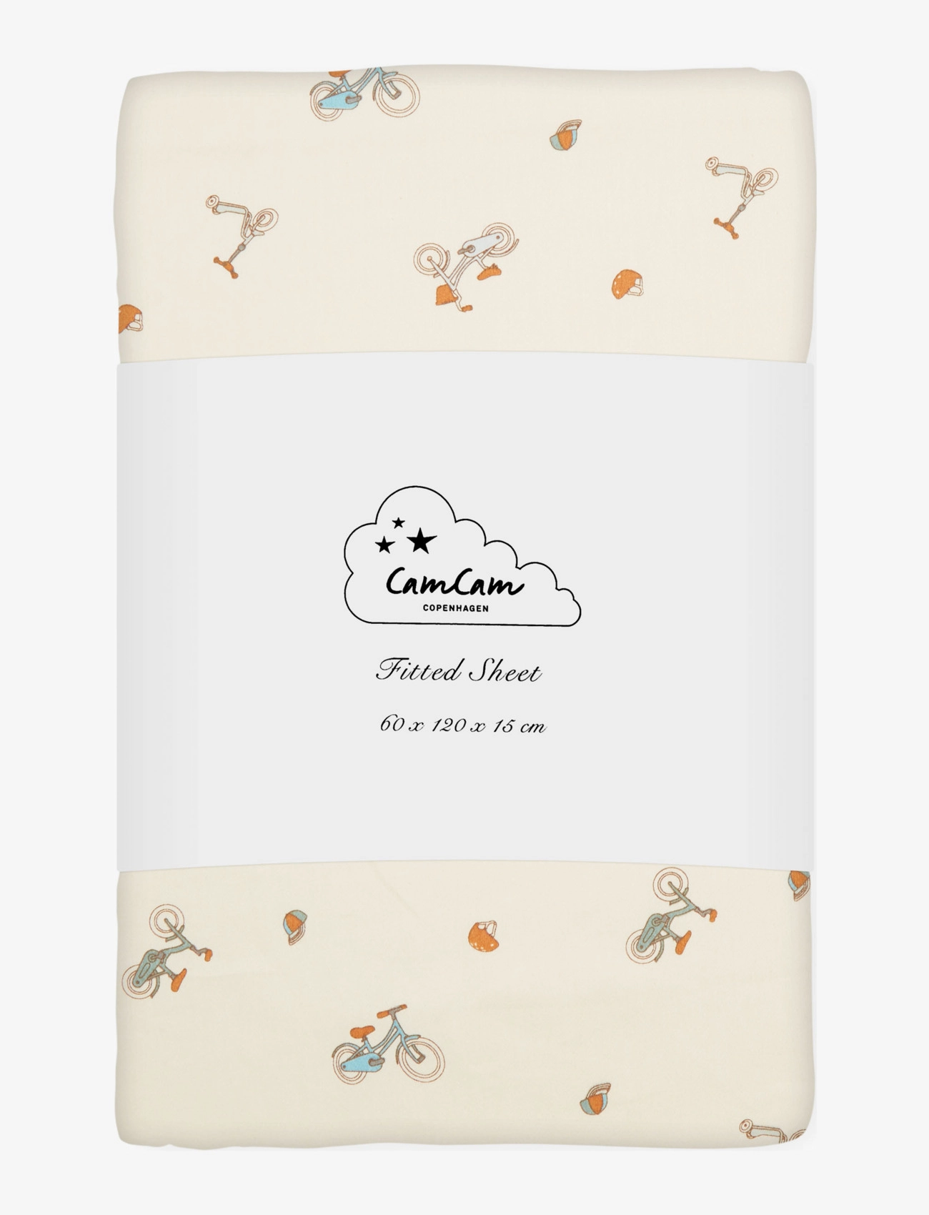 Cam Cam Copenhagen Fitted Sheet, 60x120x15cm - GOTS - Carousel - Vuodevaatteet - BICYCLES / cream