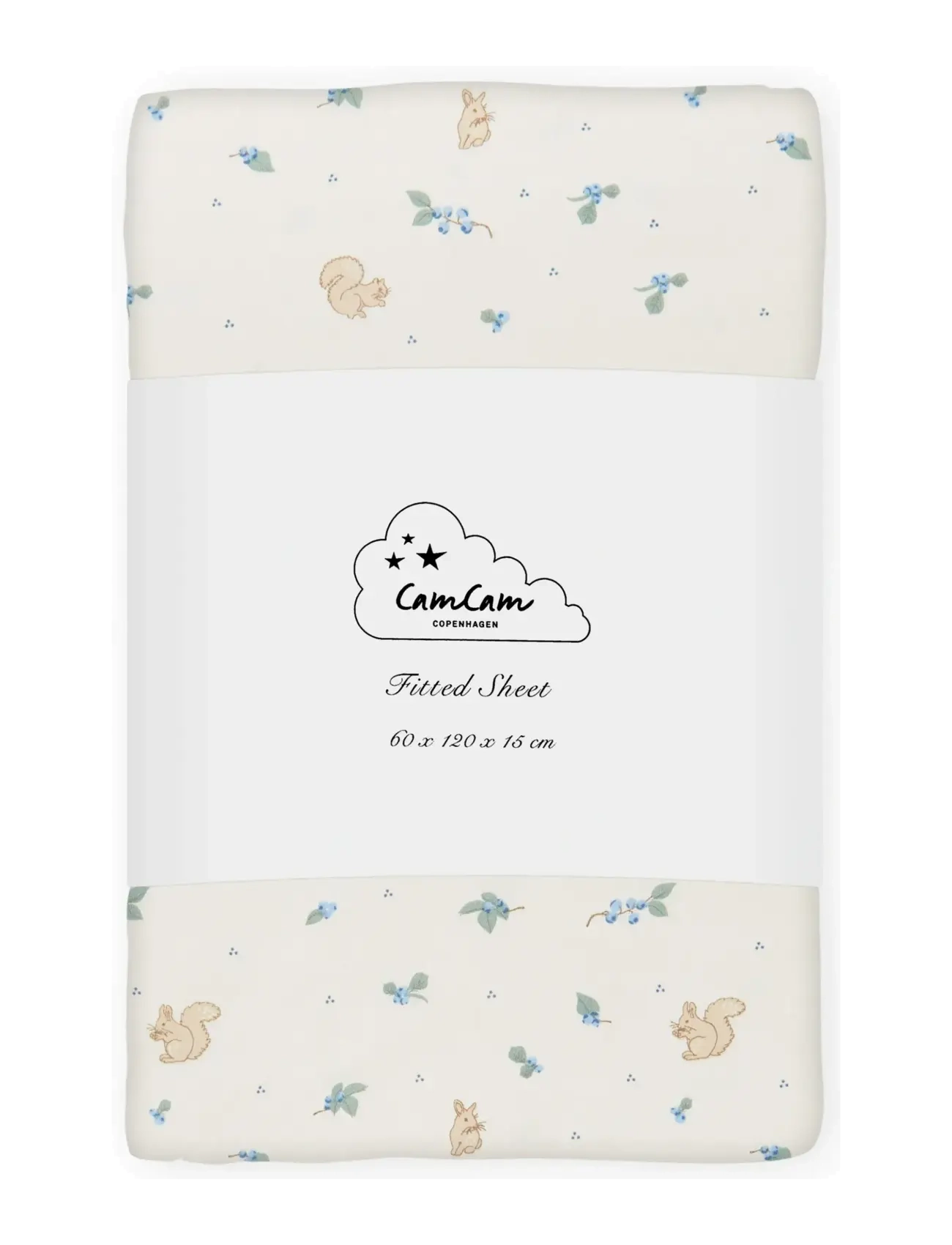 Cam Cam Copenhagen Fitted Sheet, 60x120x15cm - GOTS - Carousel - Vuodevaatteet - BLUEBERRIES / cream