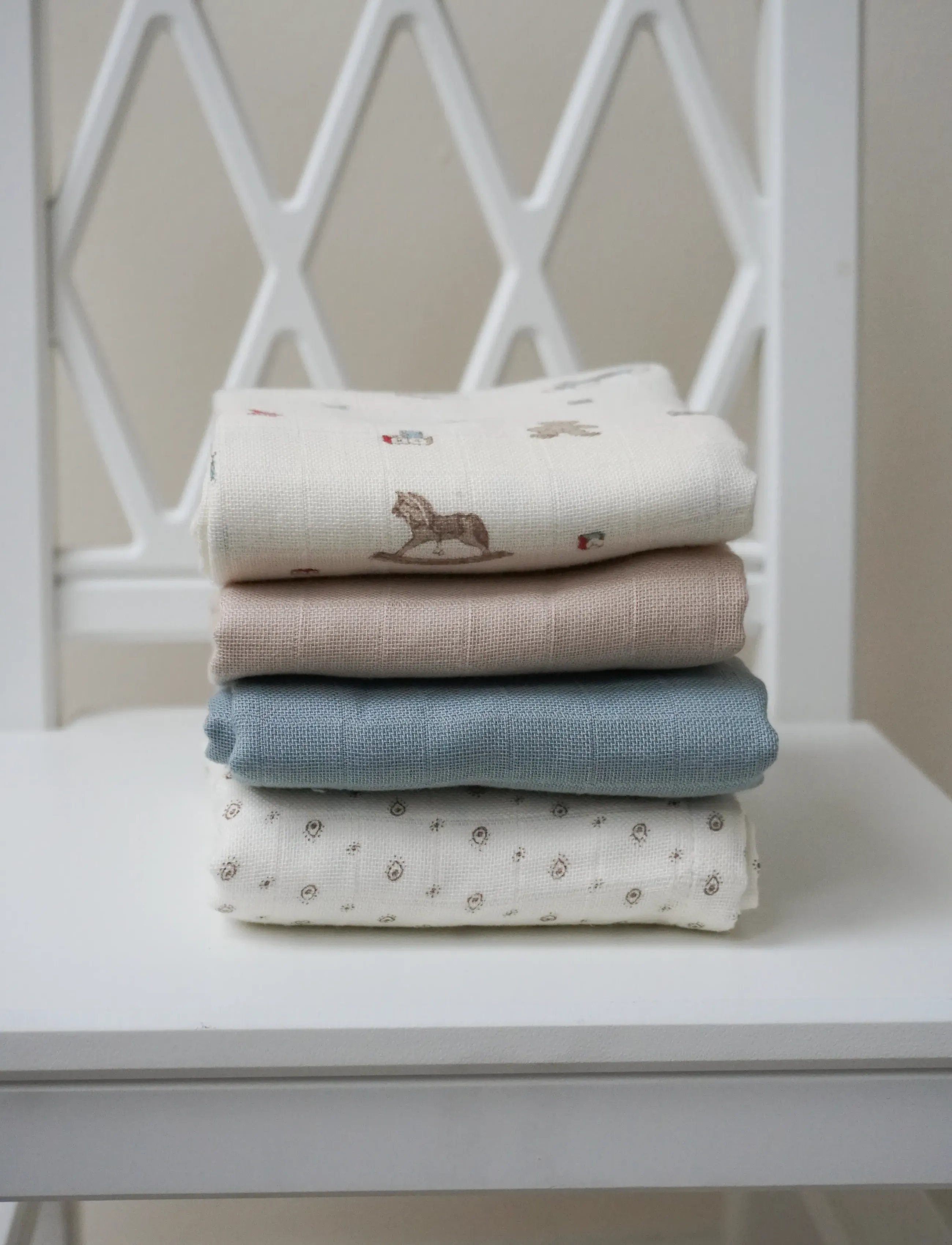 Cam Cam Copenhagen Muslin Cloth, Printed, 2-pack - GOTS - Carousel - Schlafen - VINTAGE TOYS / cream