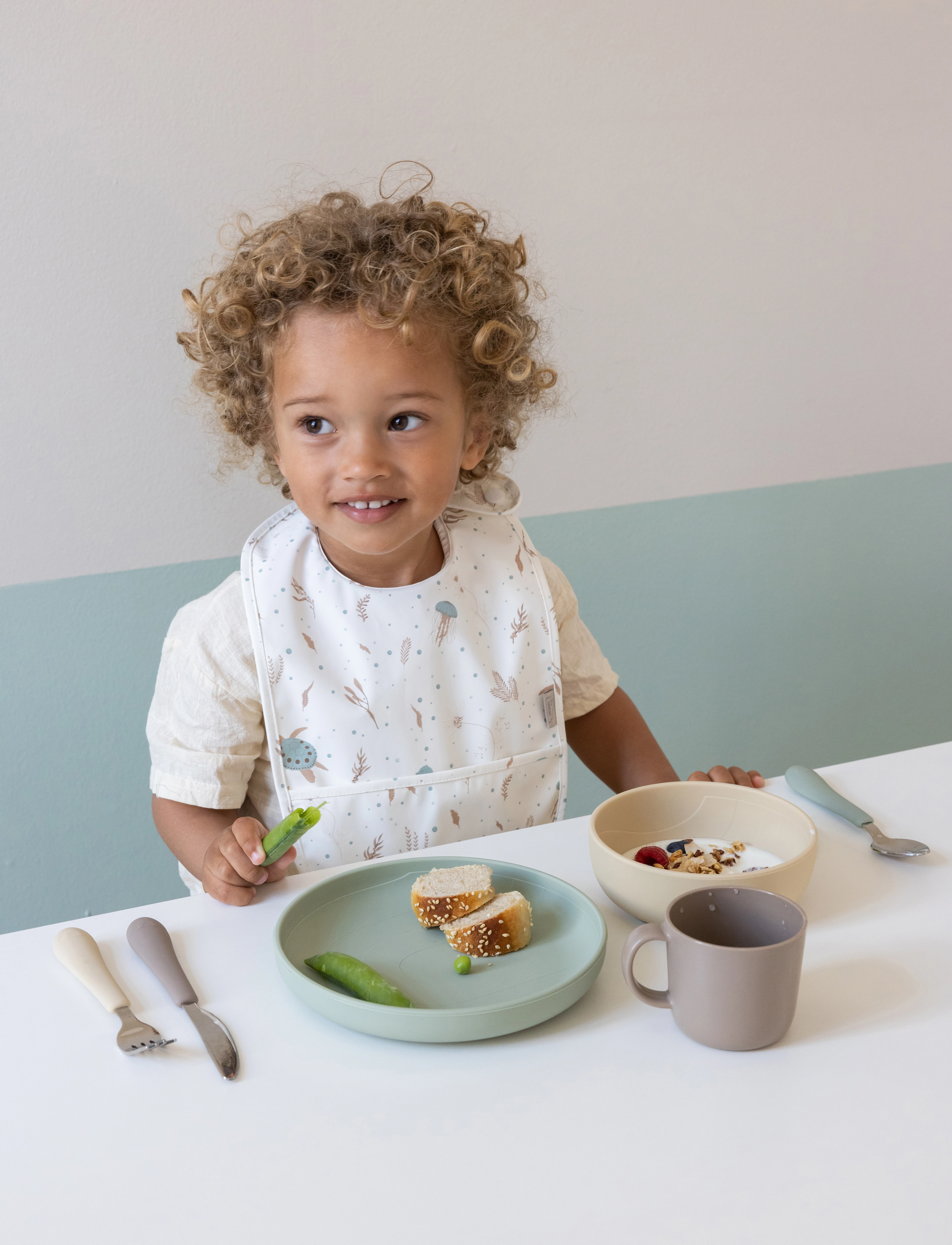 Cam Cam Copenhagen Bib w/ pocket, 2 pack - Toitmine - SEA GARDEN / multi