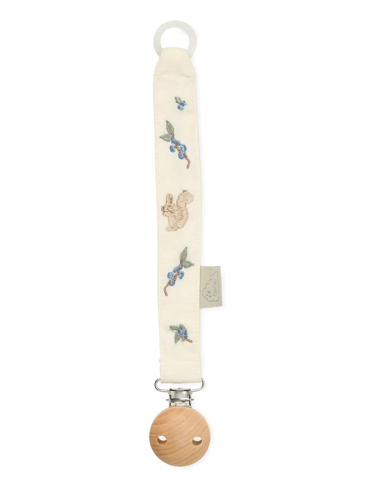 Cam Cam Copenhagen Embroidered Pacifier Holder - GOTS - Woodland - Lutiketid - BLUEBERRIES / cream
