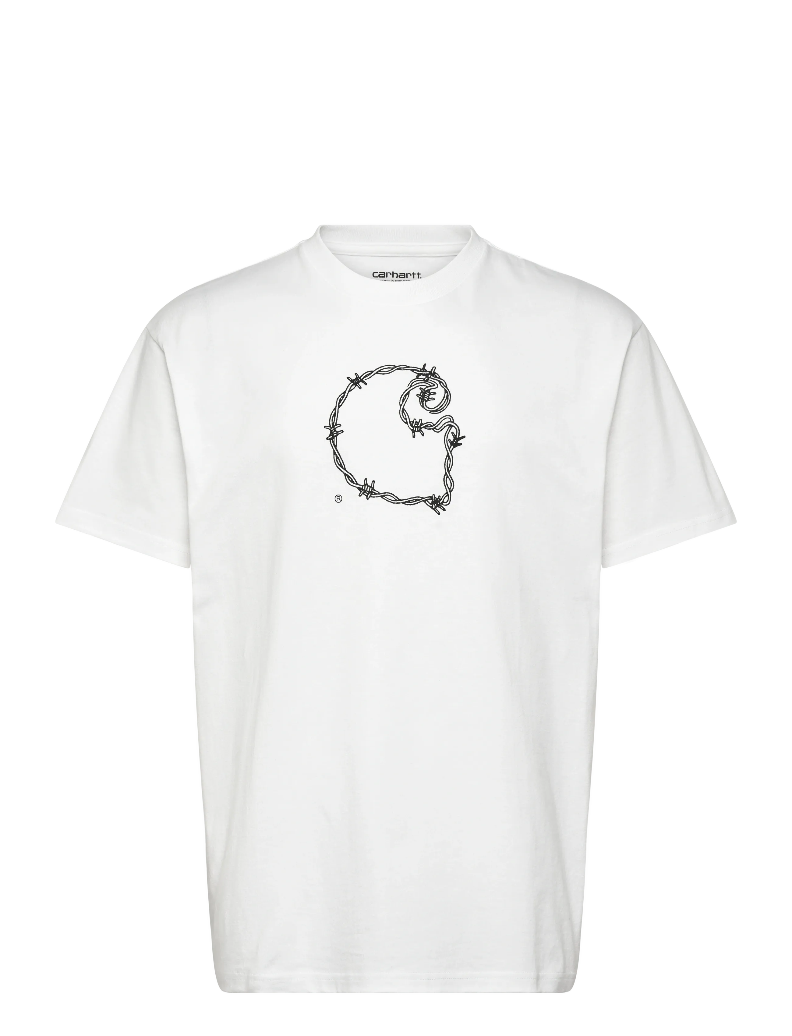 Carhartt WIP Wip Barbwire C T-Shirt, L, T-shirts, Weiß - Short-sleeved, Männerswear