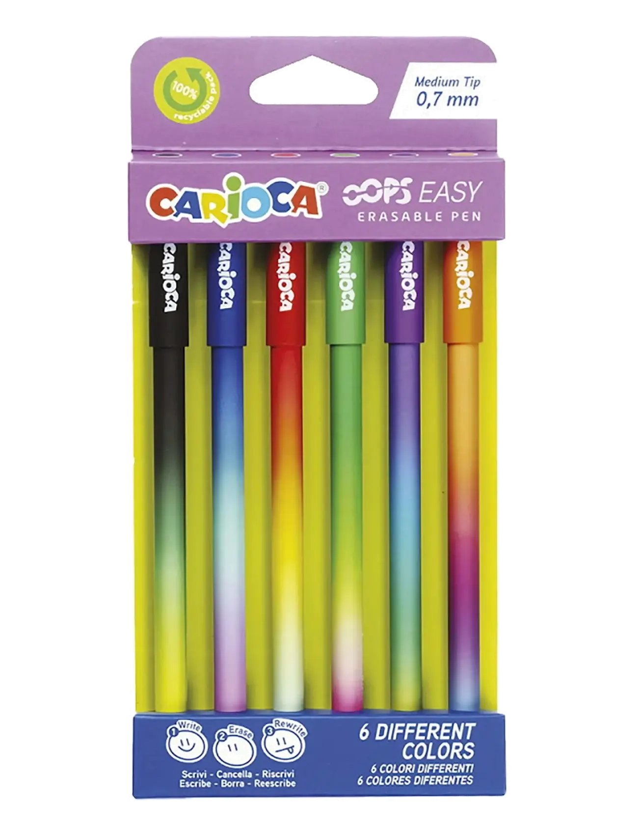 Carioca Carioca Oops Suddbar Bläckpenna 6 St, One Size, Multi/patterned, Drawing > Pencils, Børn
