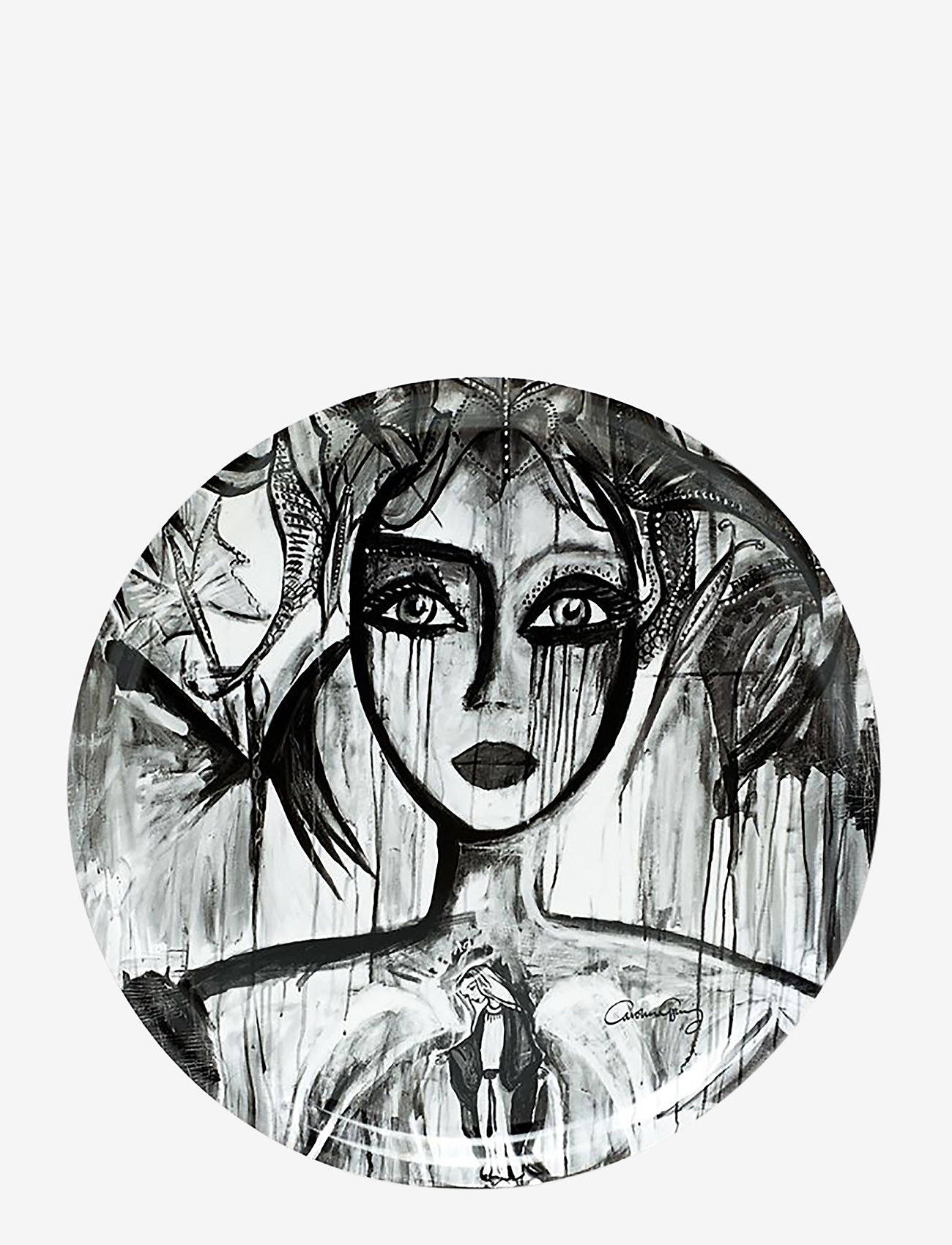 Carolina Gynning - Tray round 31 cm Slice of life sv/v - black/white - 0