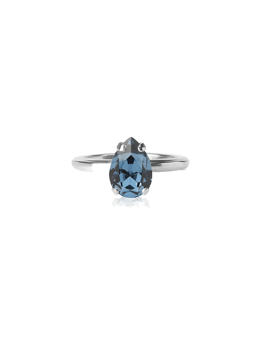 Caroline Svedbom - PETITE DROP RING RHODIUM - ringe - denim blue - 0