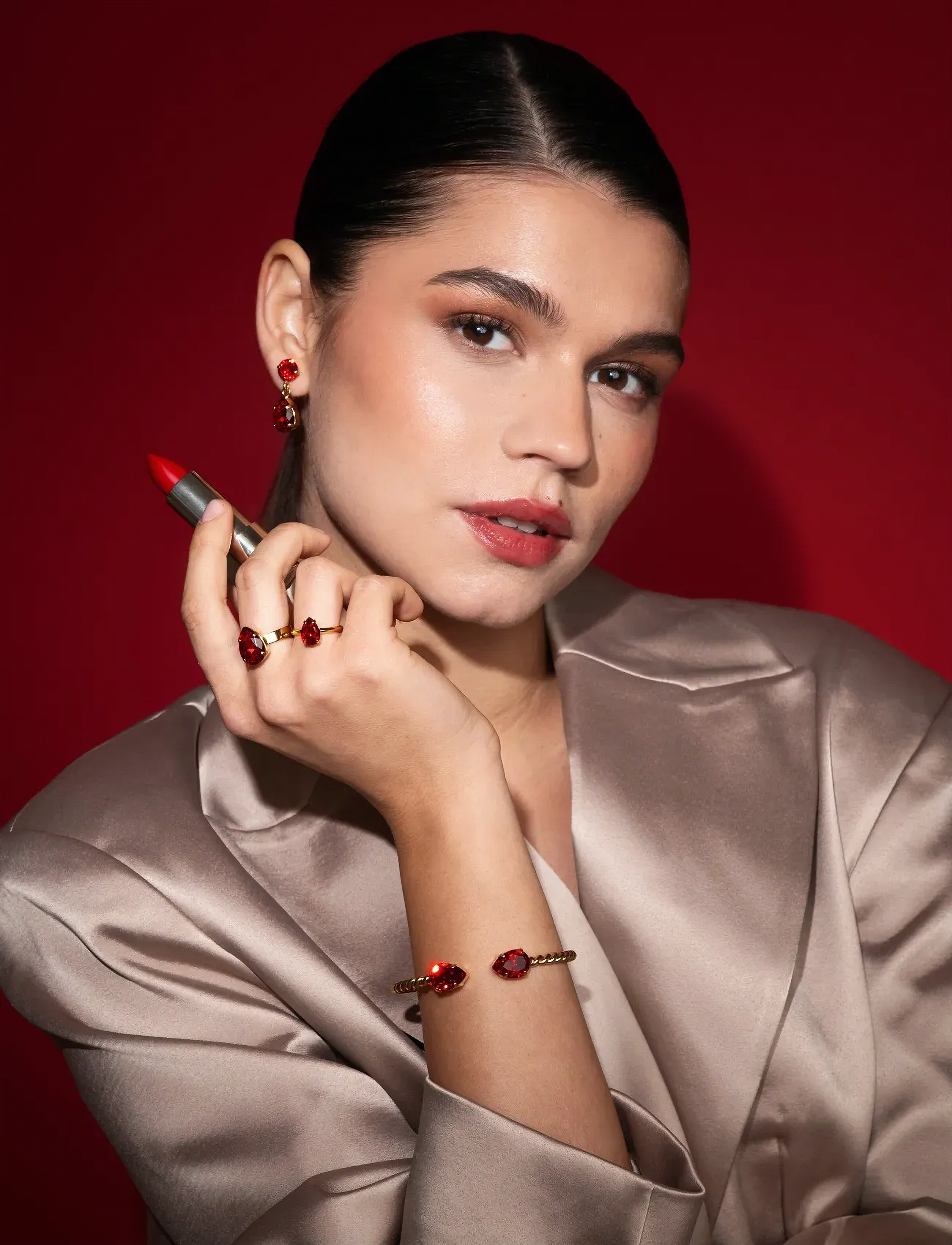 Caroline Svedbom Mini Drop Bracelet Gold, One Size, Red, Armbånd > Armringe, Dame